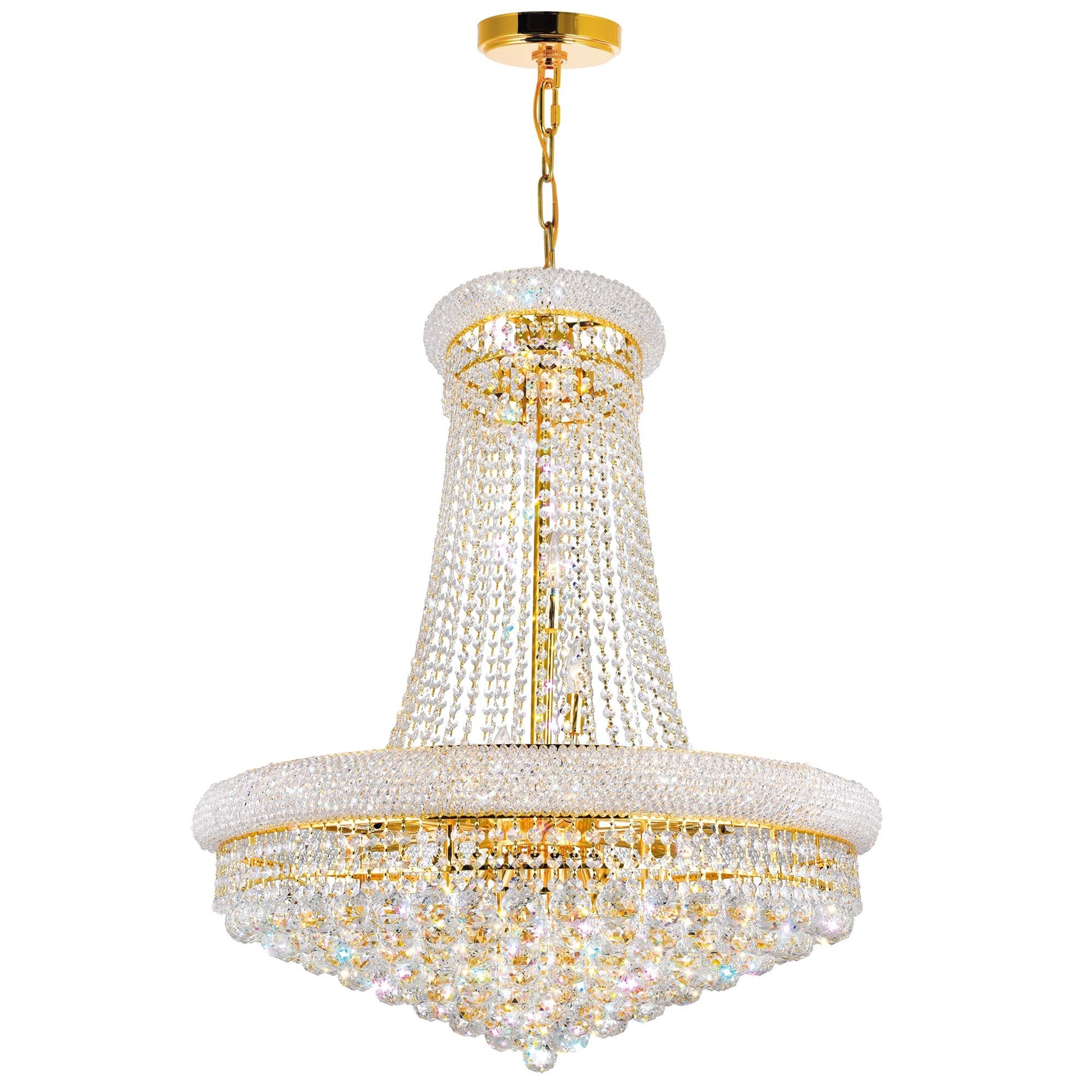 Empire 18 Light 28in Gold Down Chandelier with Crystals - CWI Lighting