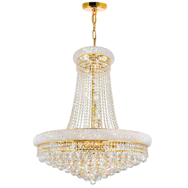 Empire 18 Light 28in Gold Down Chandelier with Crystals - CWI Lighting