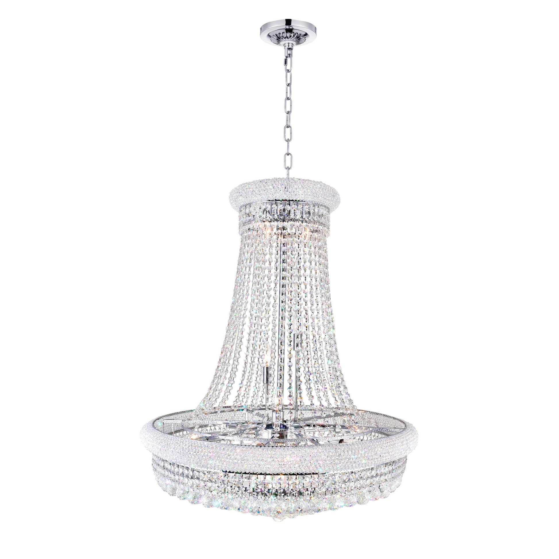 Empire 19 Light 32in Chrome Down Chandelier with Crystals - CWI Lighting