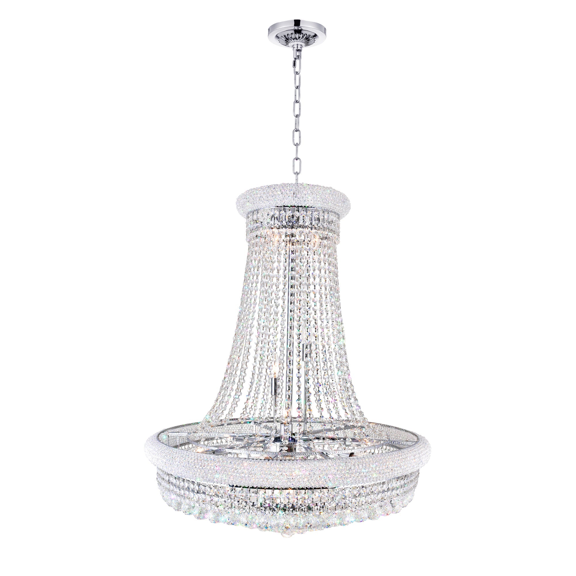 Empire 19 Light 32in Chrome Down Chandelier with Crystals - CWI Lighting