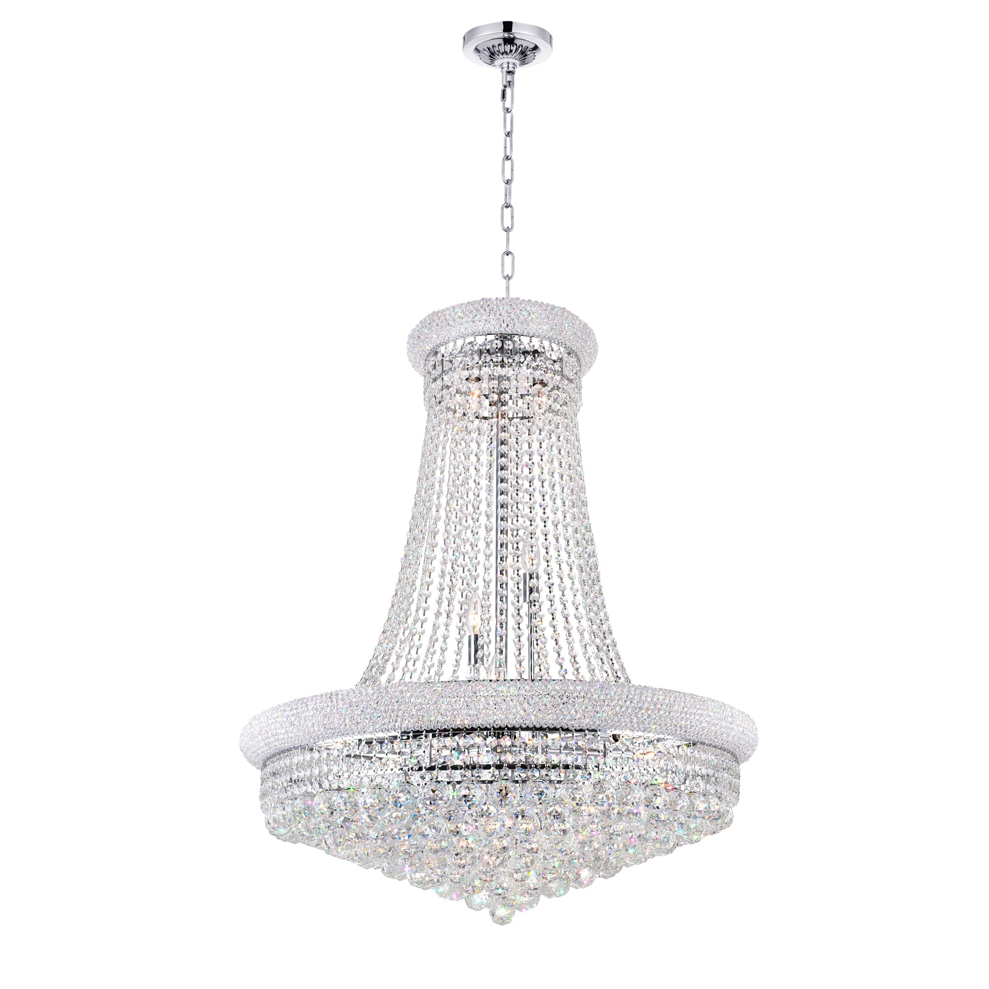 Empire 19 Light 32in Chrome Down Chandelier with Crystals - CWI Lighting