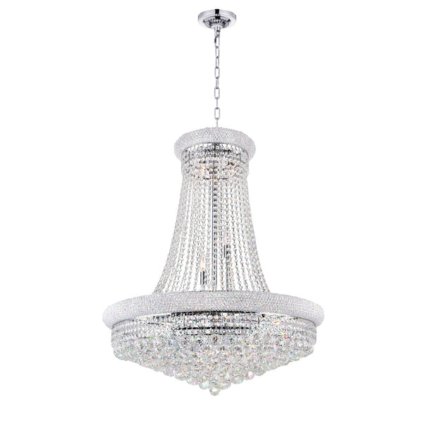 Empire 19 Light 32in Chrome Down Chandelier with Crystals - CWI Lighting