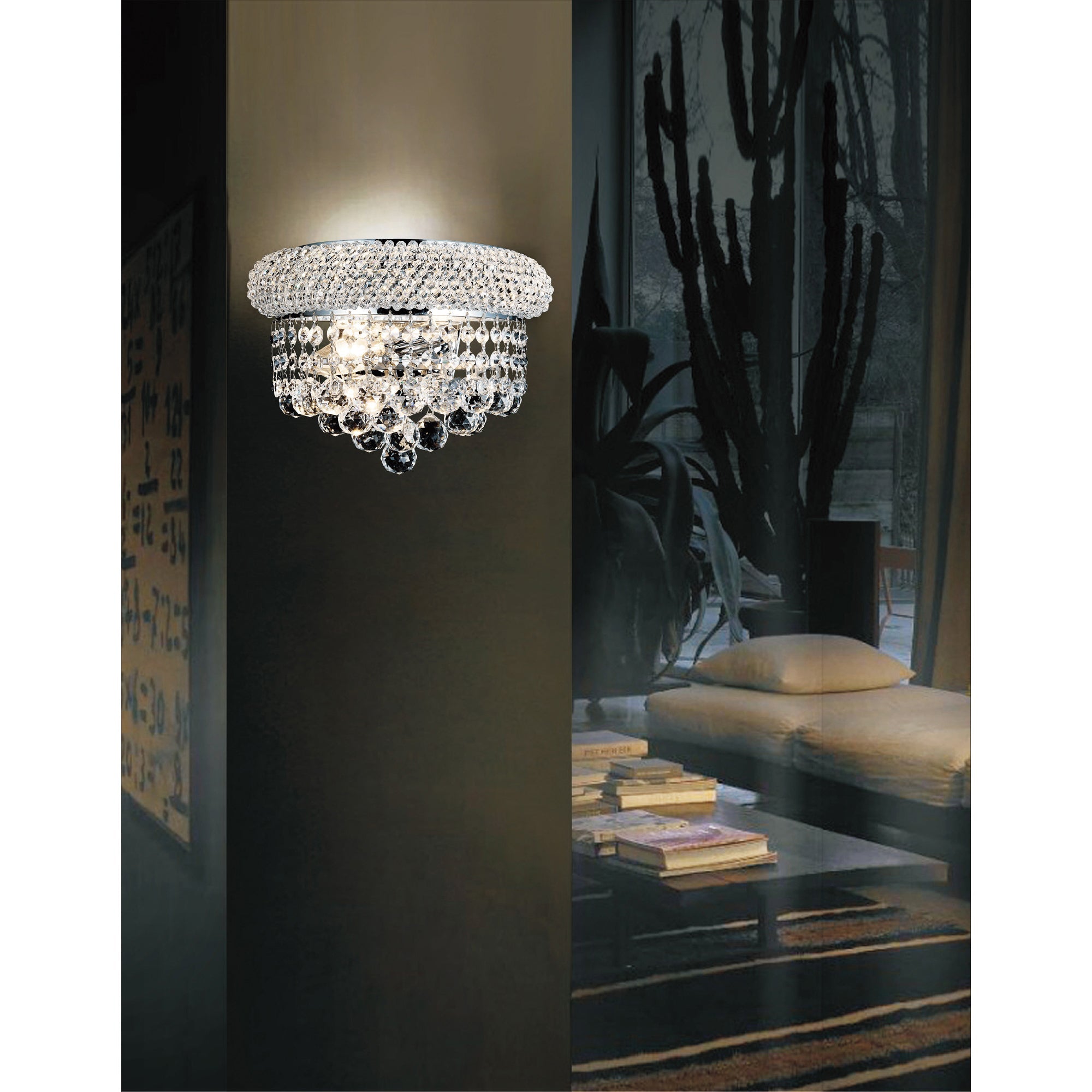 Empire 2 Light 12in Chrome Wall Sconce with Crystals - CWI Lighting