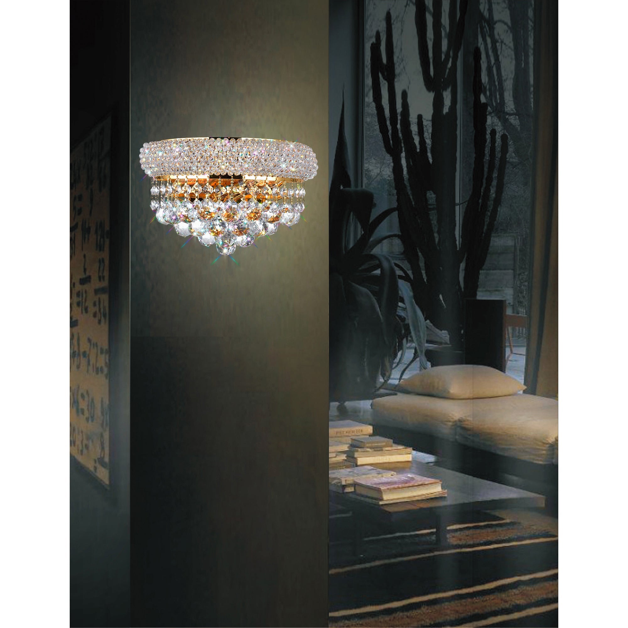 Empire 2 Light 12in Gold Wall Sconce with Crystals - CWI Lighting