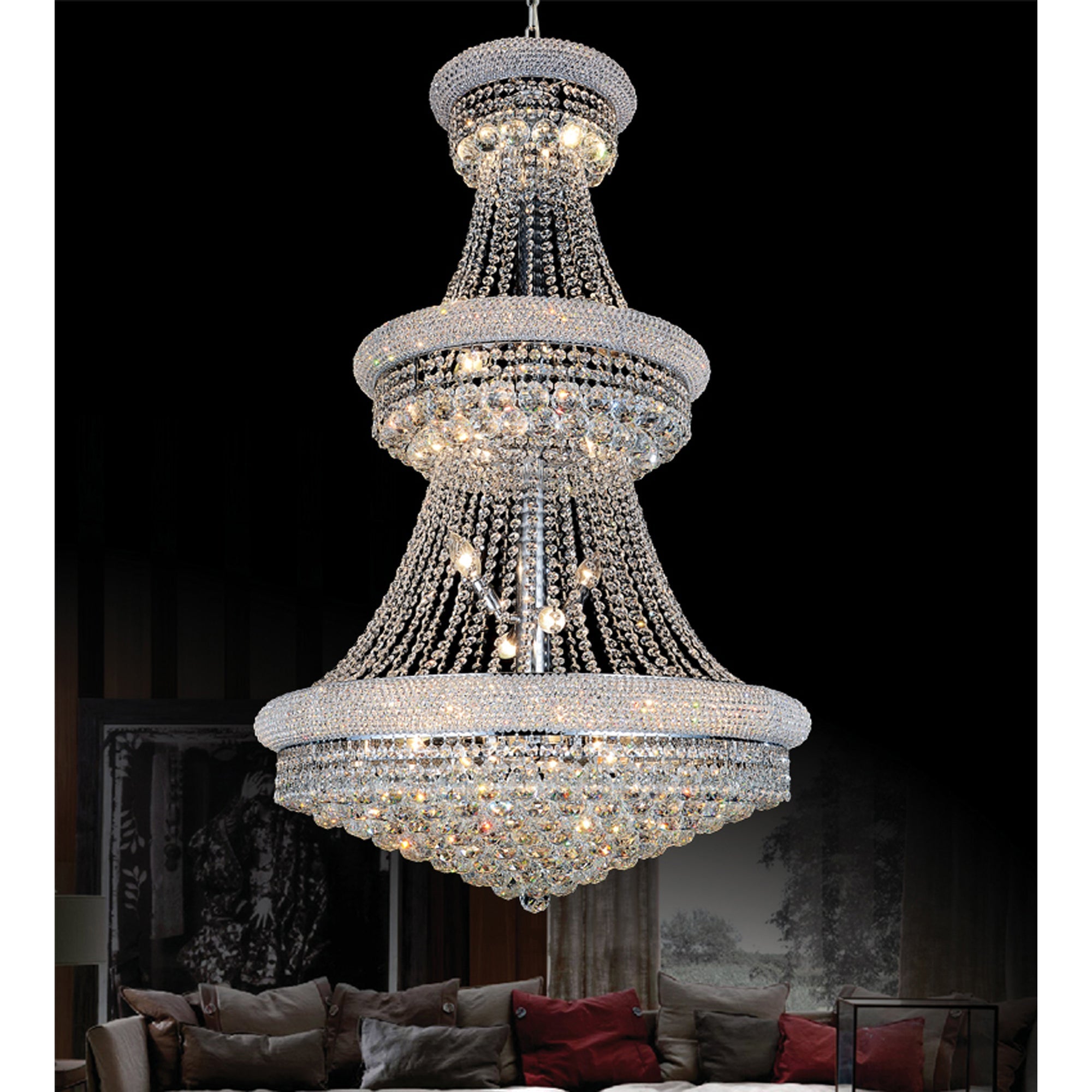 Empire 32 Light 30in Chrome Down Chandelier with Crystals - CWI Lighting