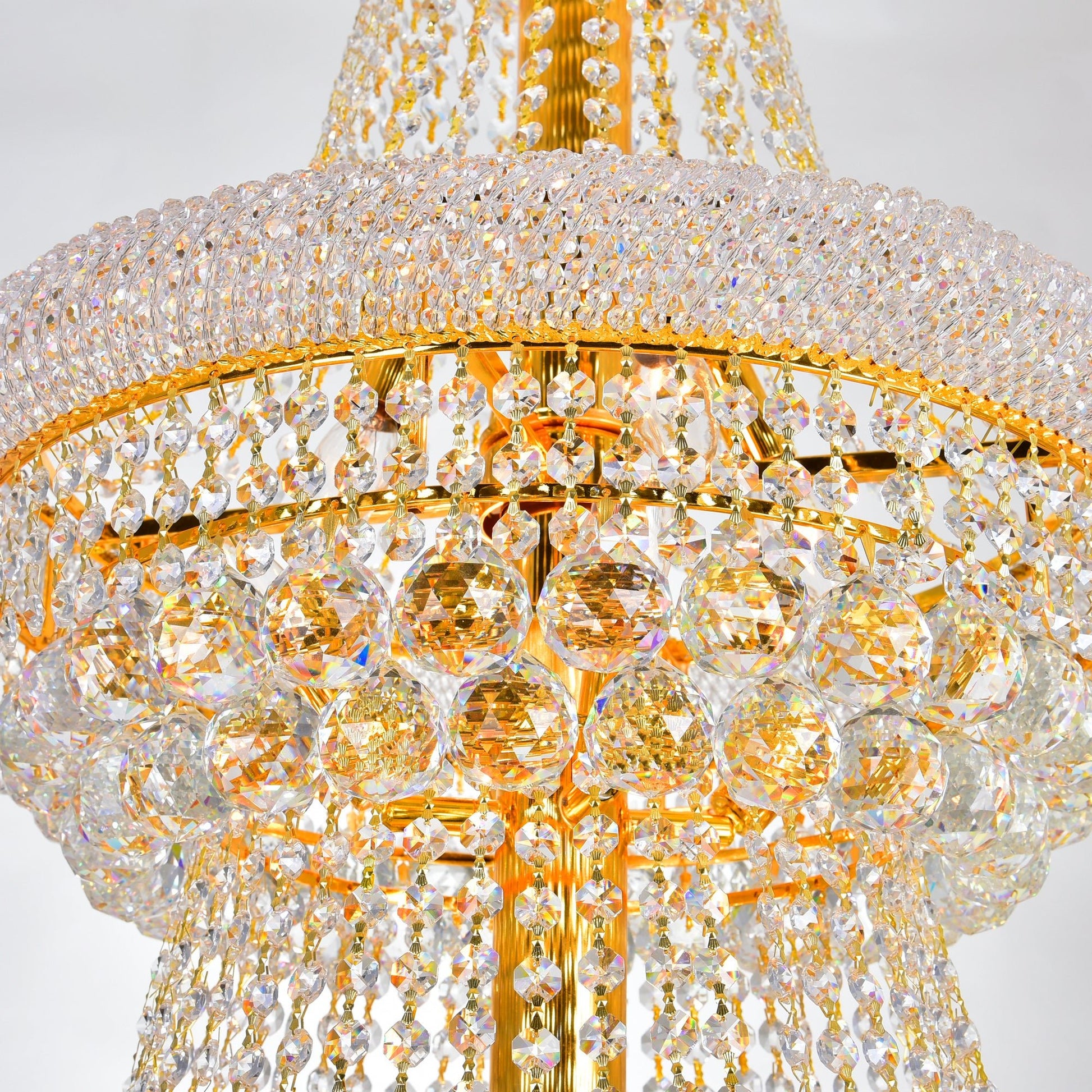 Empire 32 Light 30in Gold Down Chandelier with Crystals - CWI Lighting