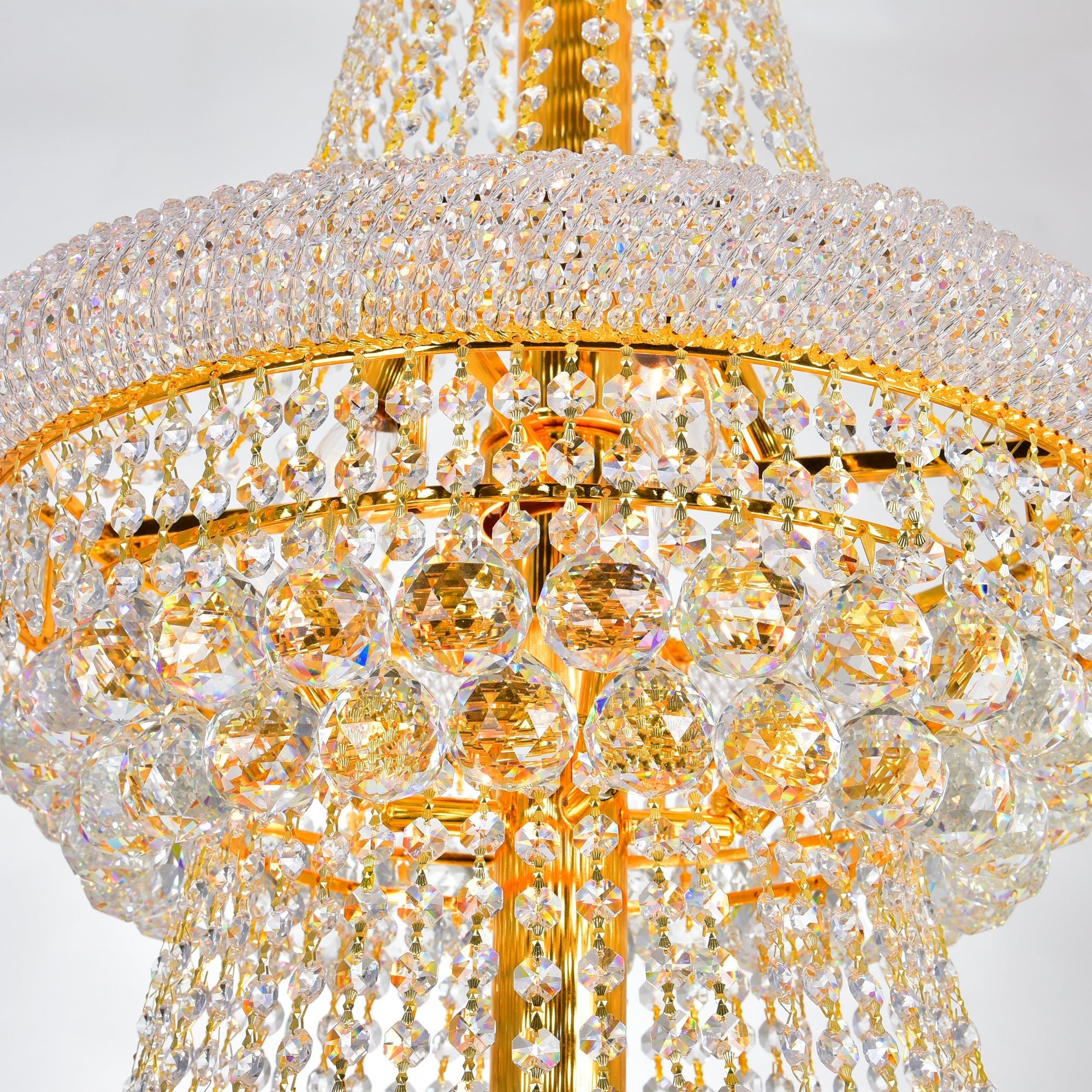 Empire 32 Light 30in Gold Down Chandelier with Crystals - CWI Lighting