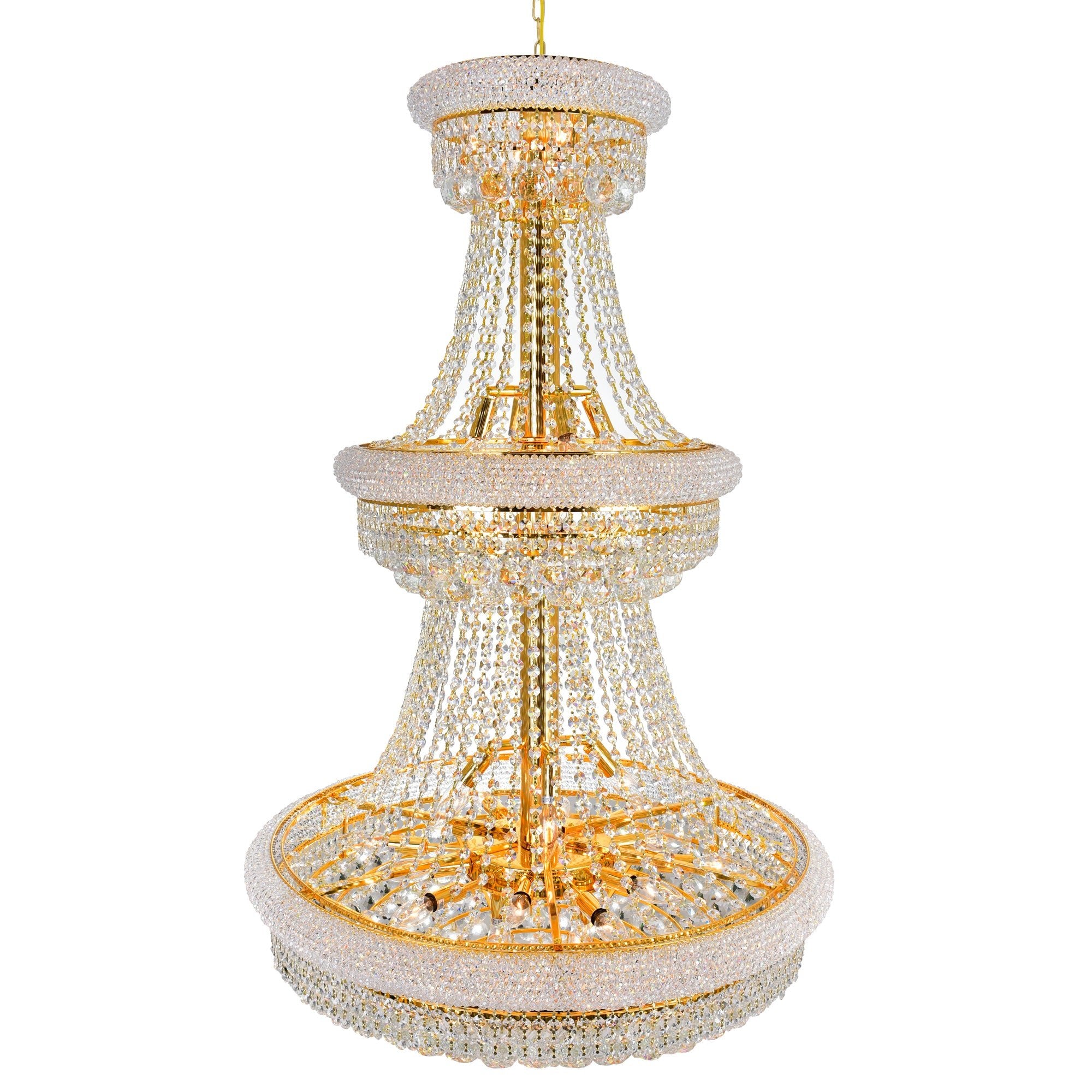 Empire 32 Light 30in Gold Down Chandelier with Crystals - CWI Lighting