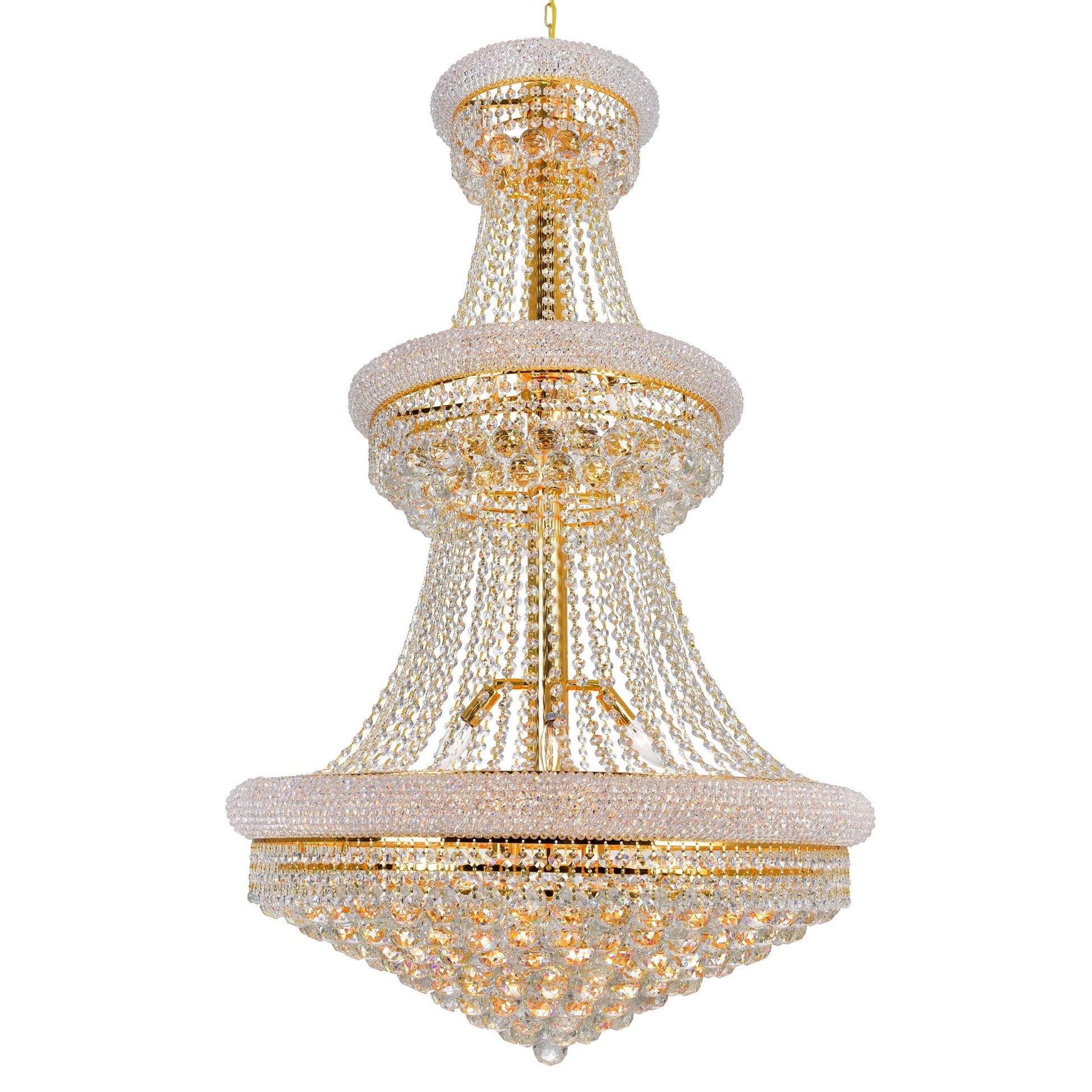 Empire 32 Light 30in Gold Down Chandelier with Crystals - CWI Lighting