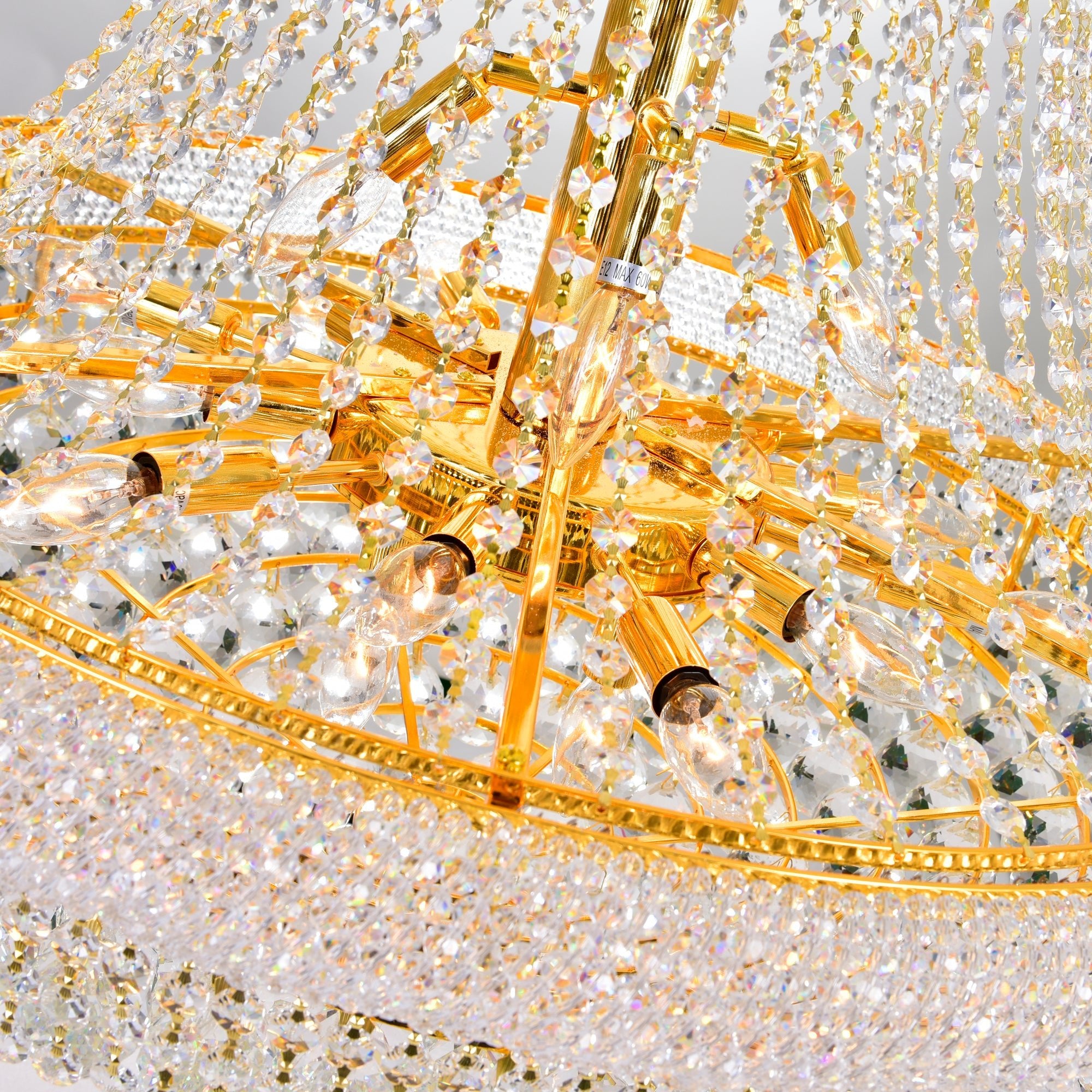Empire 32 Light 30in Gold Down Chandelier with Crystals - CWI Lighting