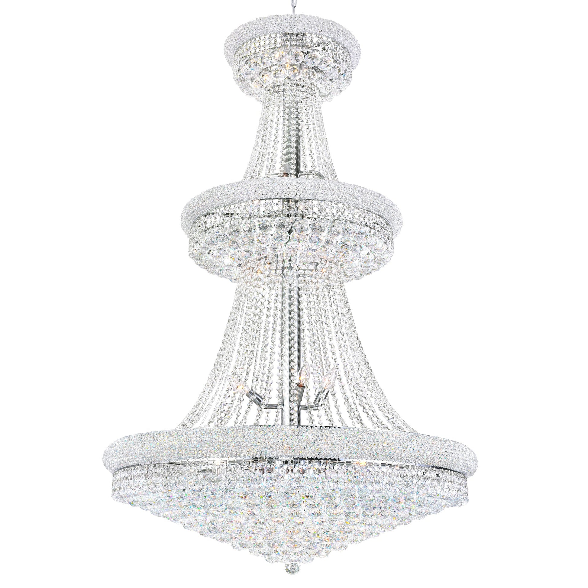 Empire 34 Light 36in Chrome Down Chandelier with Crystals - CWI Lighting