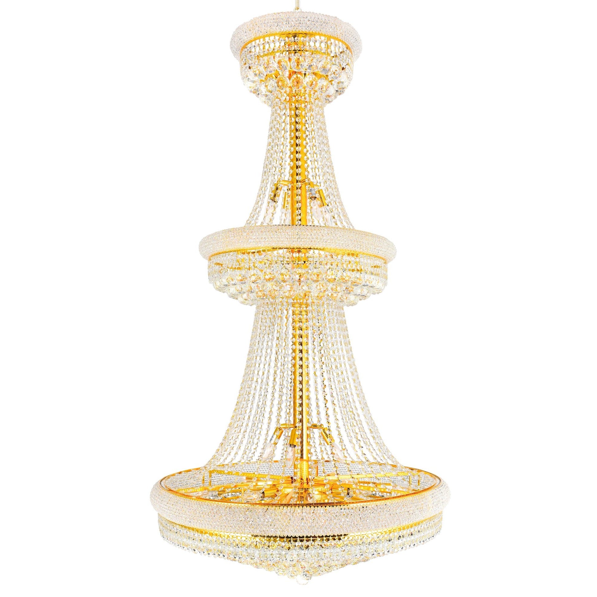 Empire 34 Light 36in Gold Down Chandelier with Crystals - CWI Lighting