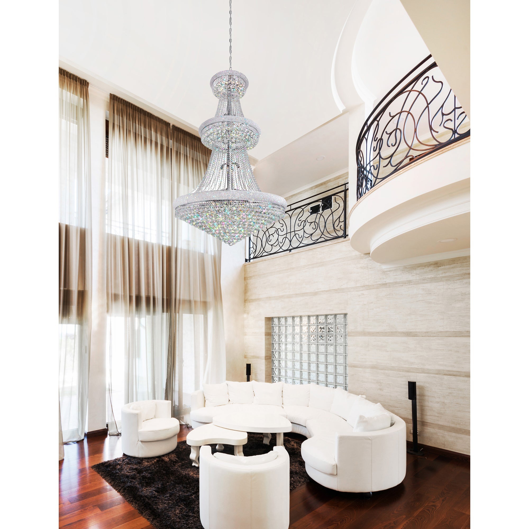 Empire 38 Light 42in Chrome Down Chandelier with Crystals - CWI Lighting