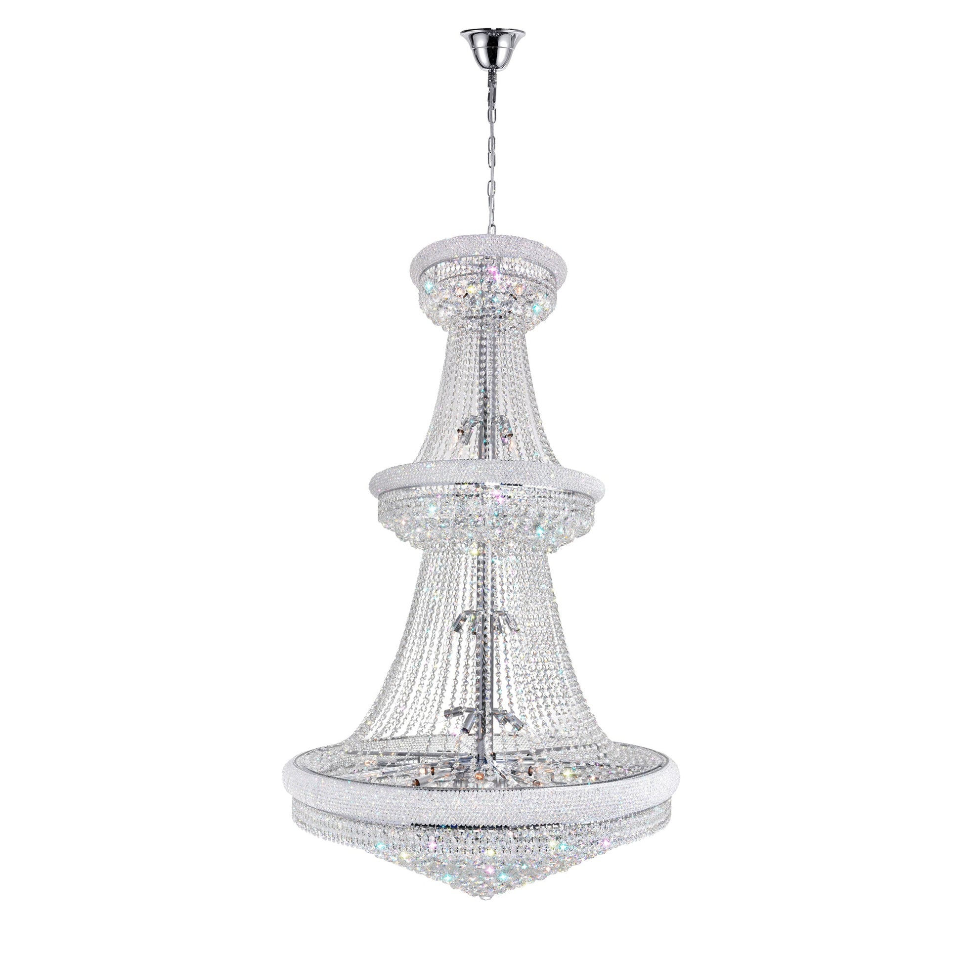 Empire 38 Light 42in Chrome Down Chandelier with Crystals - CWI Lighting