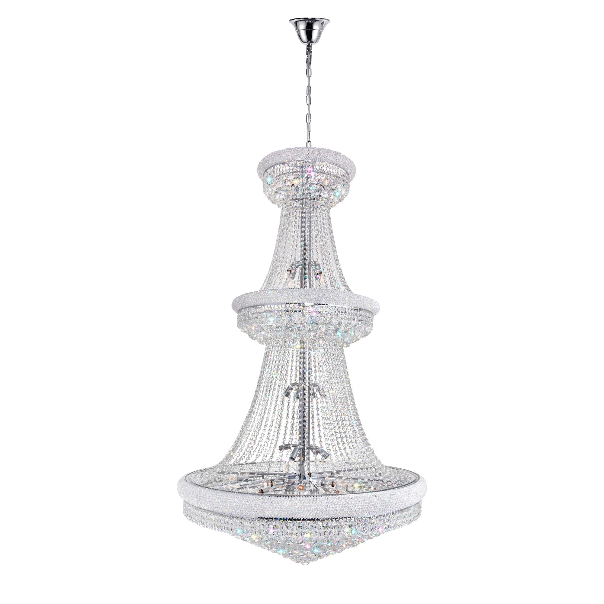 Empire 38 Light 42in Chrome Down Chandelier with Crystals - CWI Lighting