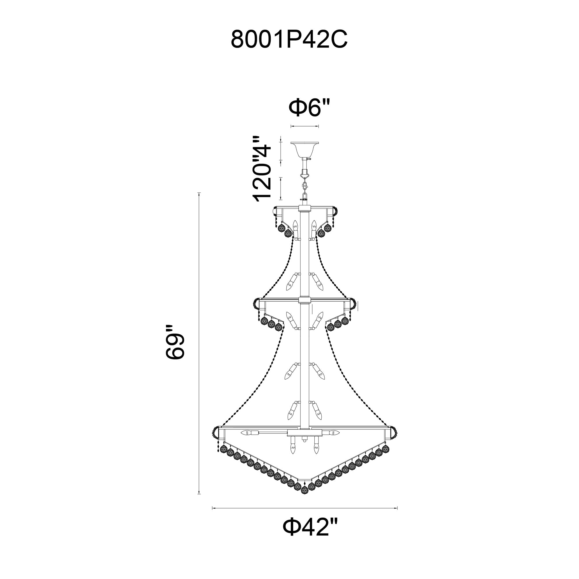 Empire 38 Light 42in Chrome Down Chandelier with Crystals - CWI Lighting