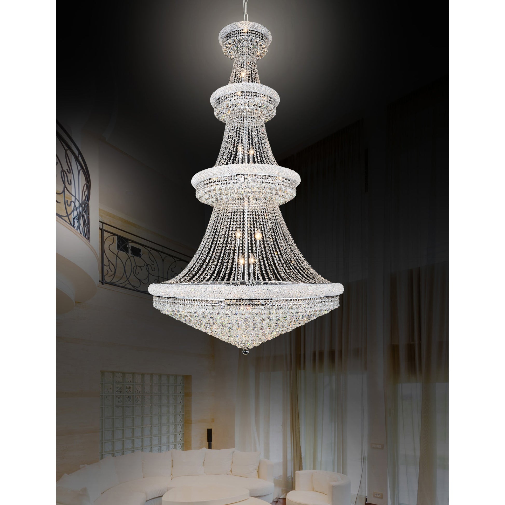 Empire 42 Light 50in Chrome Down Chandelier with Crystals - CWI Lighting