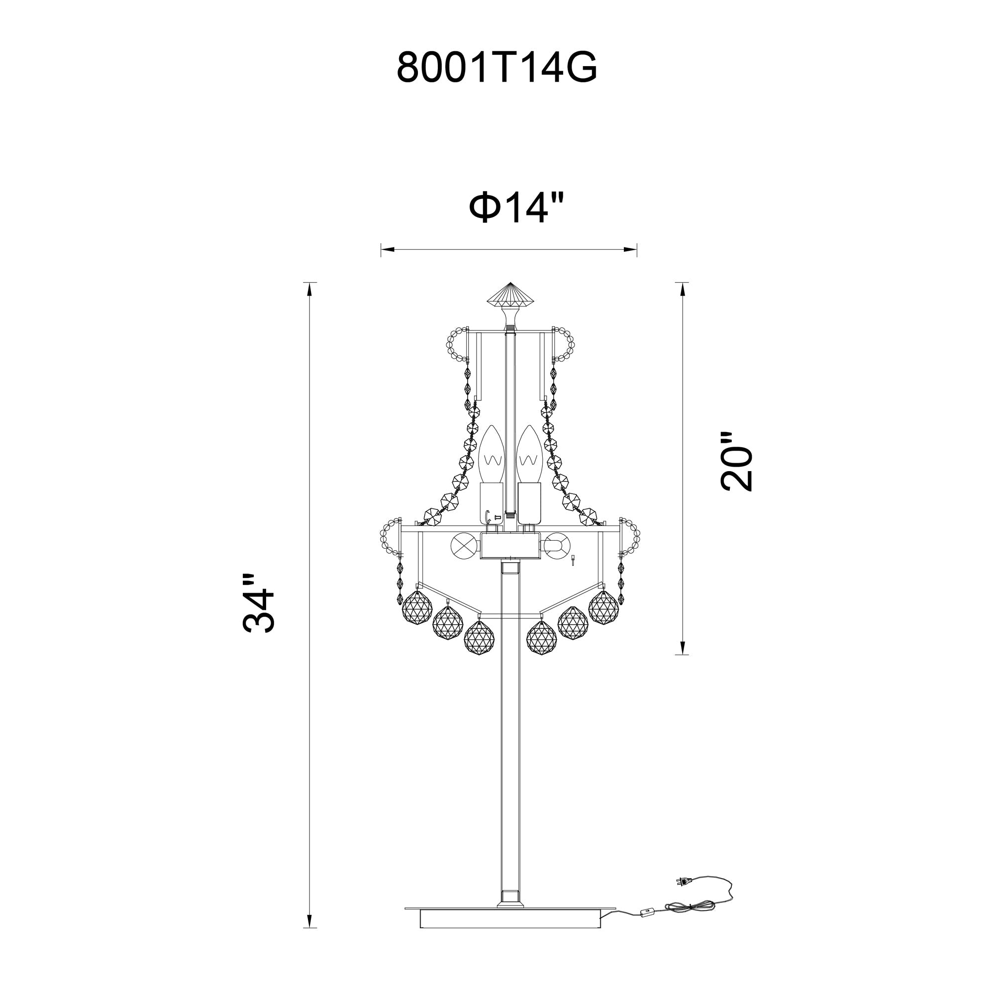 Empire 6 Light 14in Chrome Table Lamp with Crystals - CWI Lighting