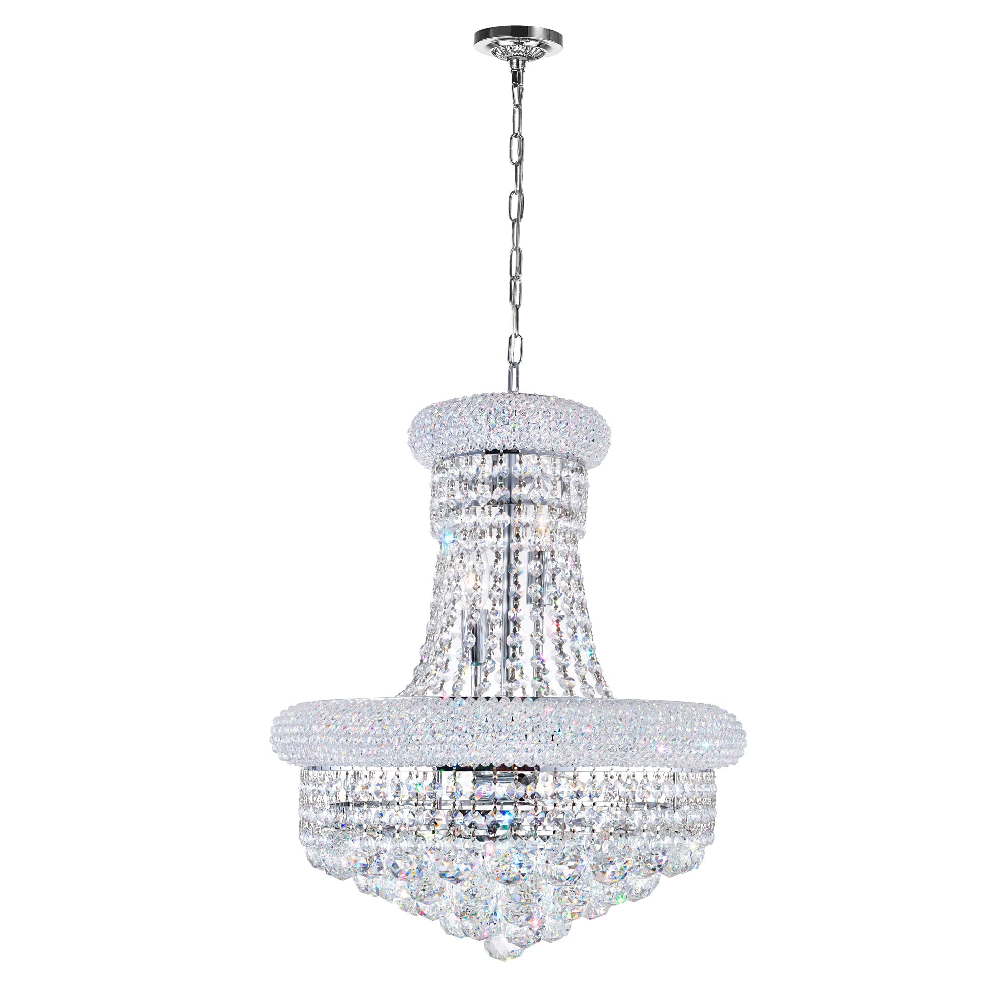 Empire 8 Light 18in Chrome Down Chandelier with Crystals - CWI Lighting