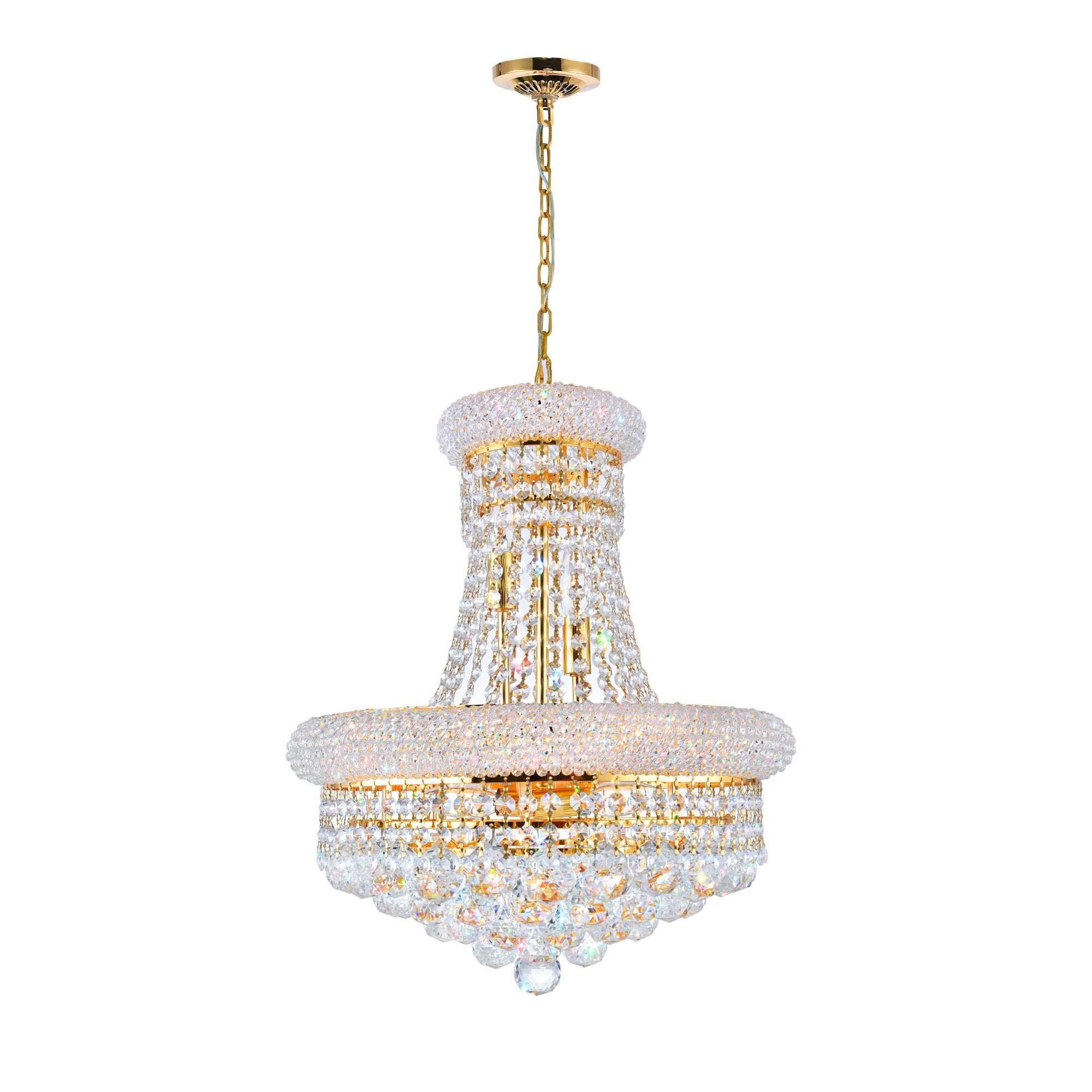 Empire 8 Light 18in Gold Down Chandelier with Crystals - CWI Lighting