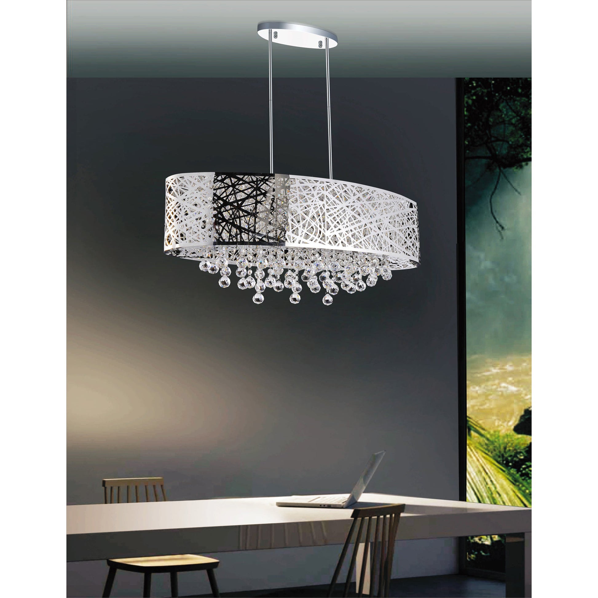 Eternity 8 Light 32in Chrome Drum Shade Chandelier - CWI Lighting