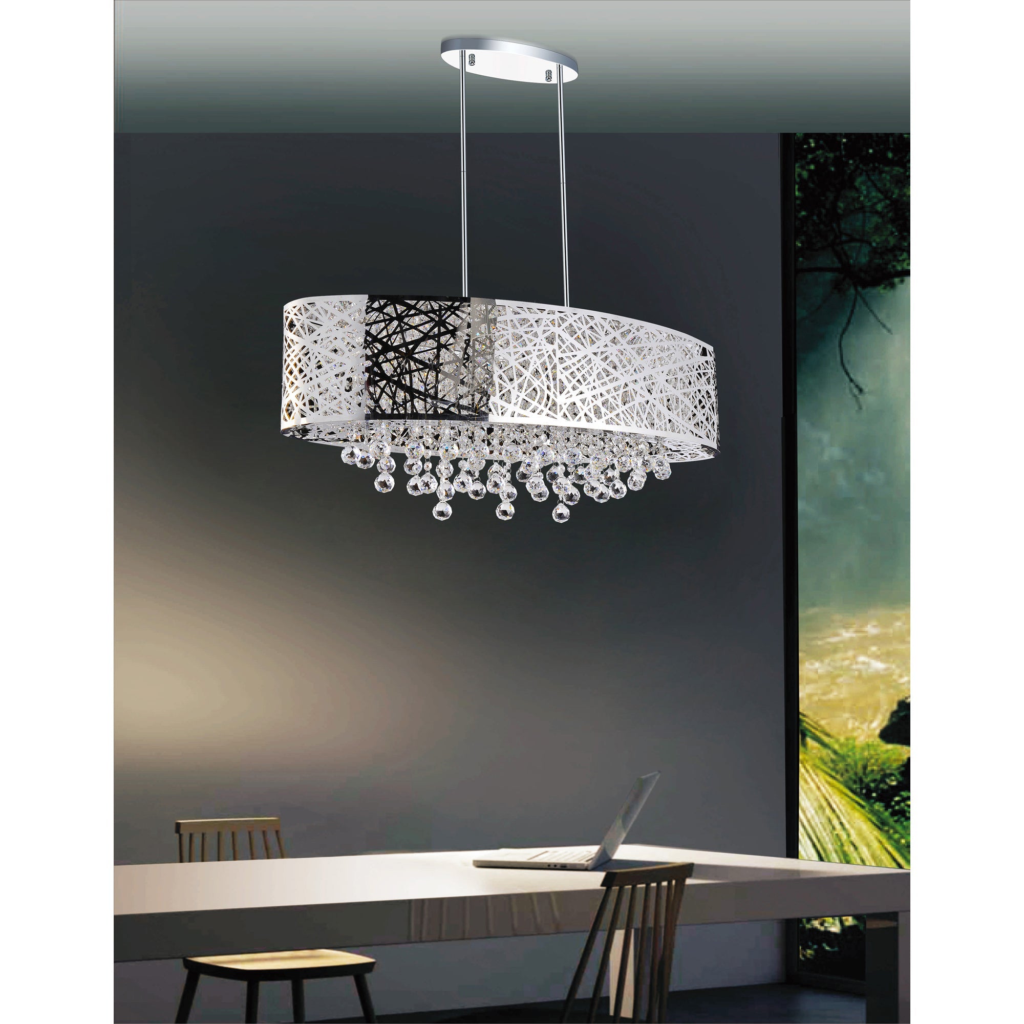 Eternity 8 Light 32in Chrome Drum Shade Chandelier - CWI Lighting