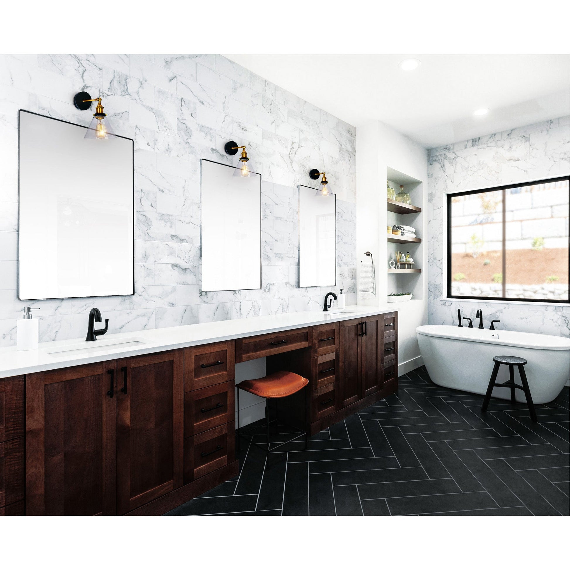 Eustis 1 Light 7in Black & Gold Wall Sconce - CWI Lighting