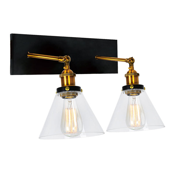 Eustis 2 Light 15in Black & Gold Wall Sconce - CWI Lighting
