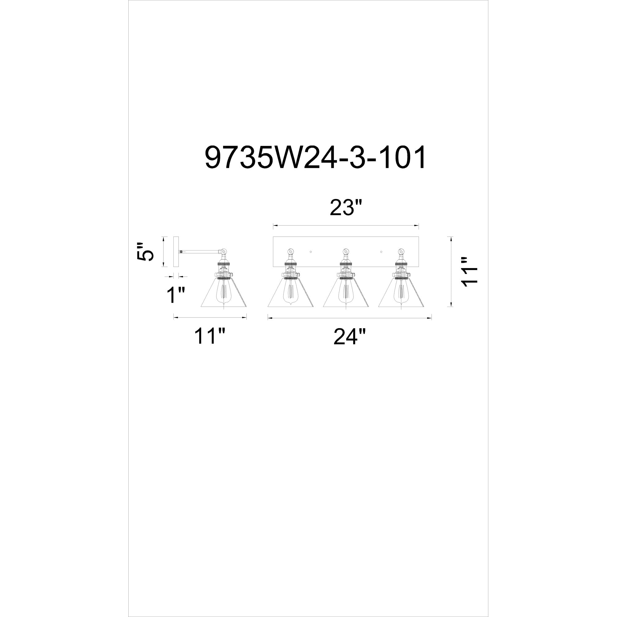 Eustis 3 Light 24in Black & Gold Wall Sconce - CWI Lighting