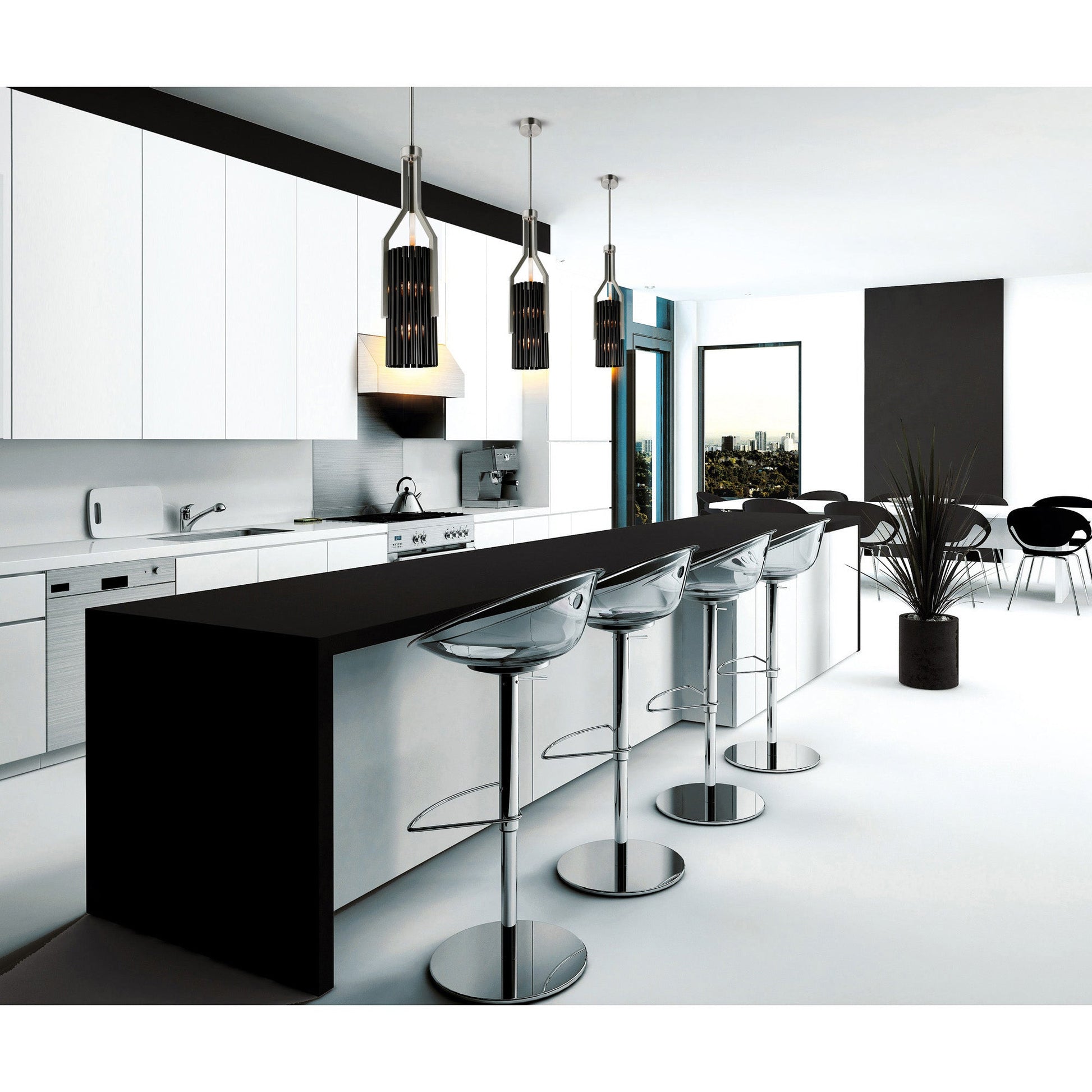 Fermont 6 Light Satin Nickel and Pearl Black Mini Pendant - CWI Lighting