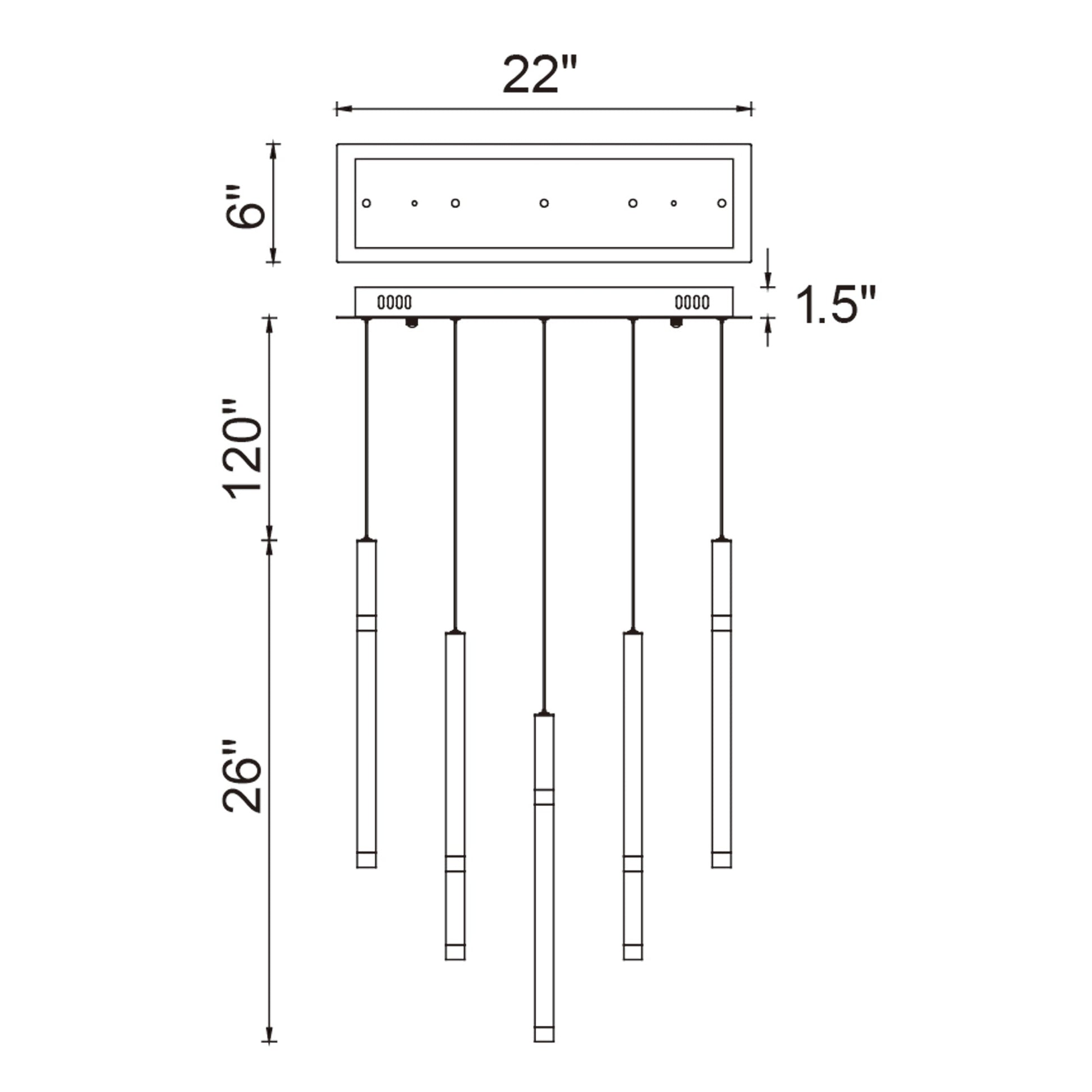 Flute 5 Light LED Chandelier With Black Finish - CWI Lighting