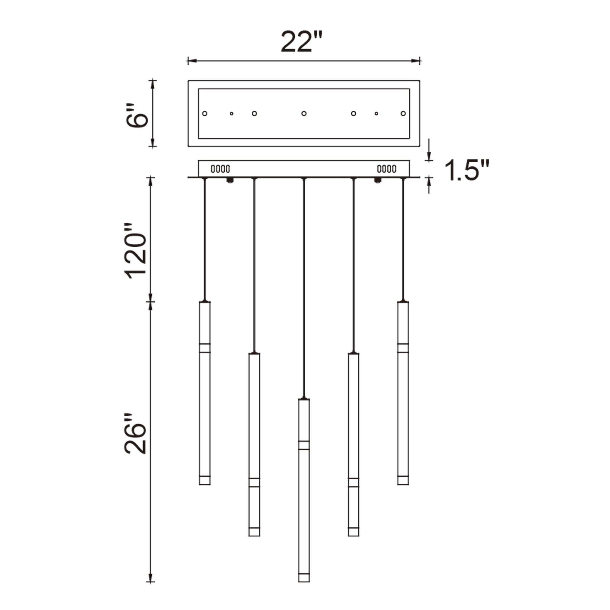 Flute 5 Light LED Chandelier With Black Finish - CWI Lighting