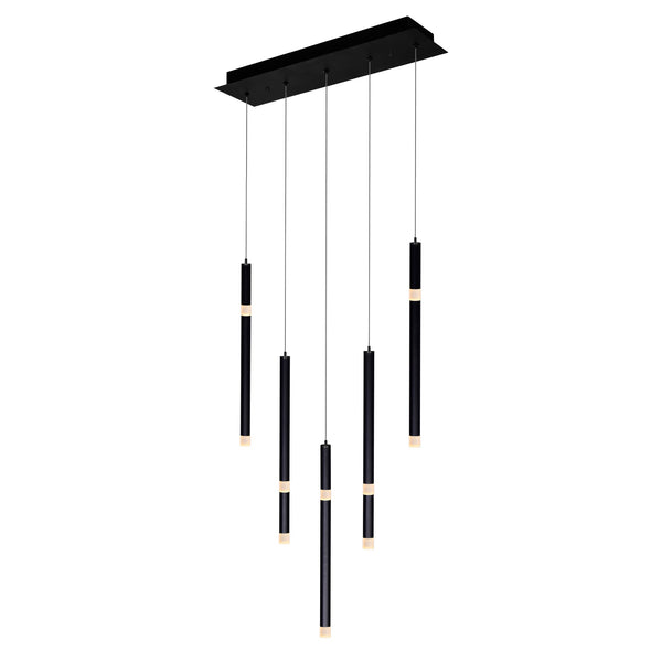 Flute 5 Light LED Chandelier With Black Finish - CWI Lighting