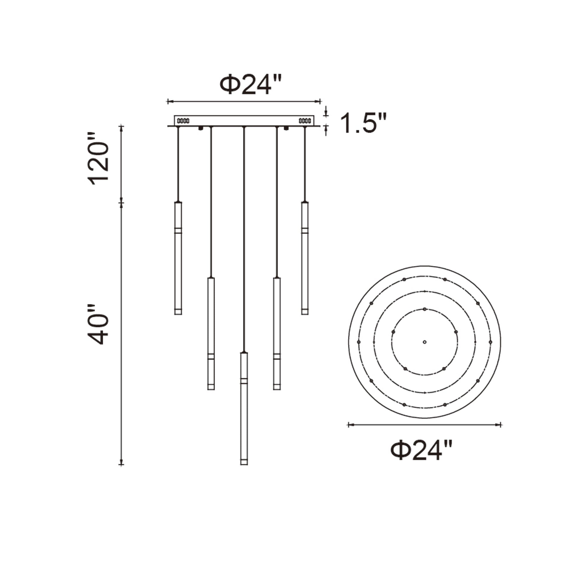 Flute Integrated LED 24in Black Chandelier - CWI Lighting