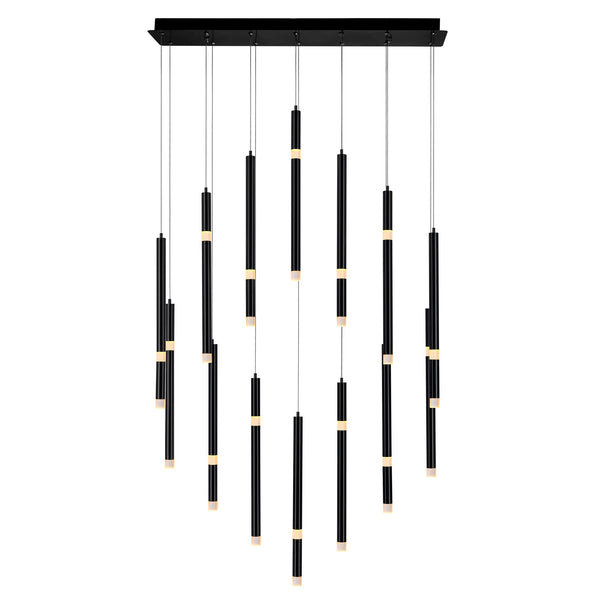 Flute Integrated LED 32in Black Chandelier - CWI Lighting