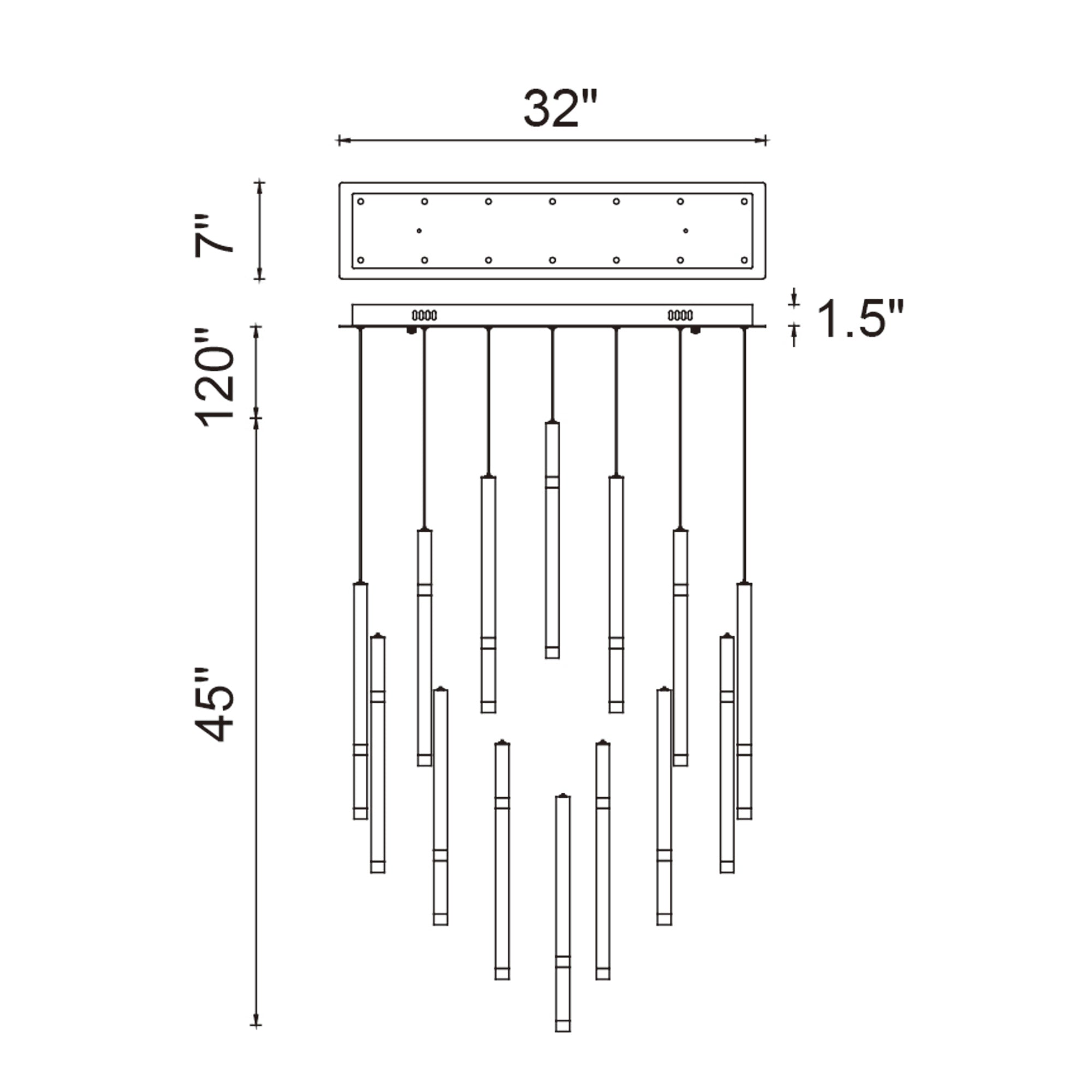 Flute Integrated LED 32in Black Chandelier - CWI Lighting