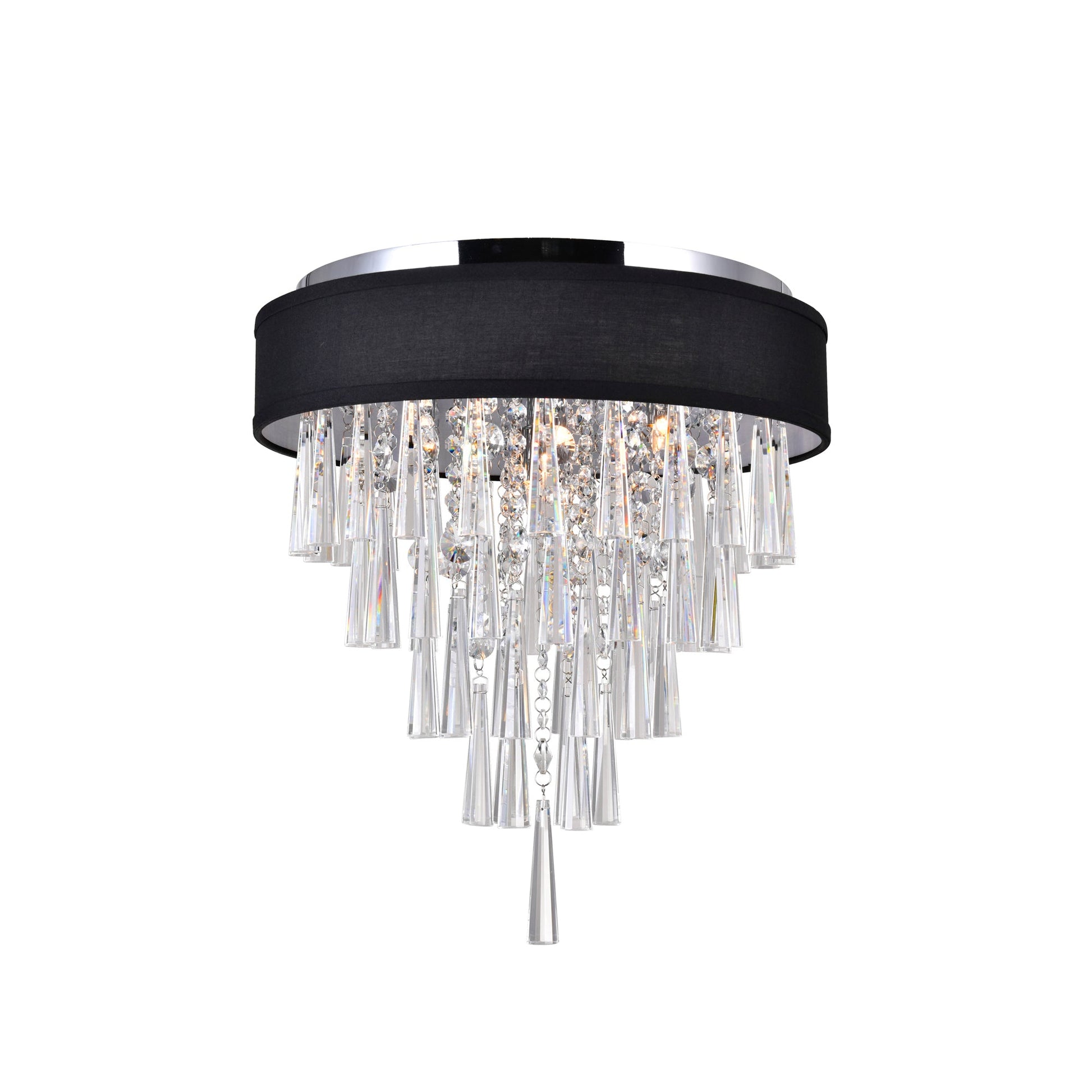 Franca 4 Light 16in Chrome Flush Mount with Black Shade - CWI Lighting