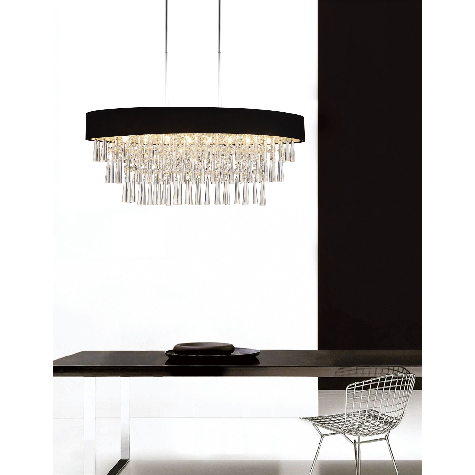 Franca 8 Light 38in Chrome Chandelier with Black Shade - CWI Lighting