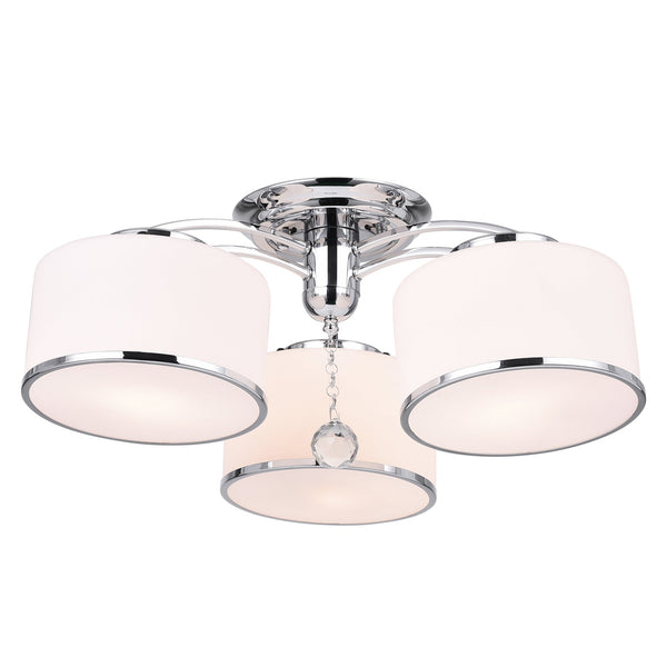 Frosted 3 Light 24in Chrome Drum Shade Flush Mount - CWI Lighting