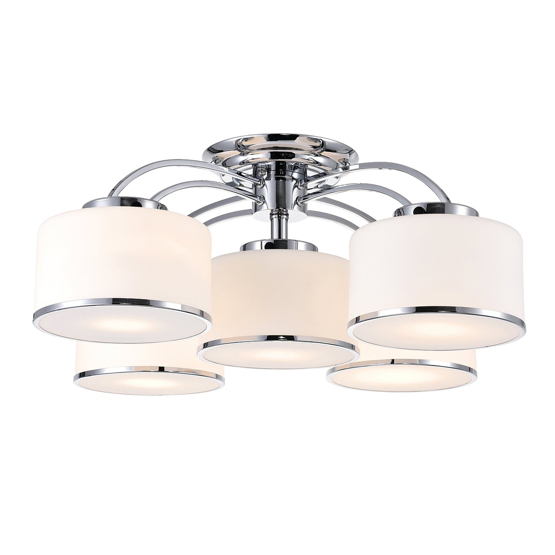 Frosted 5 Light 30in Chrome Drum Shade Flush Mount - CWI Lighting