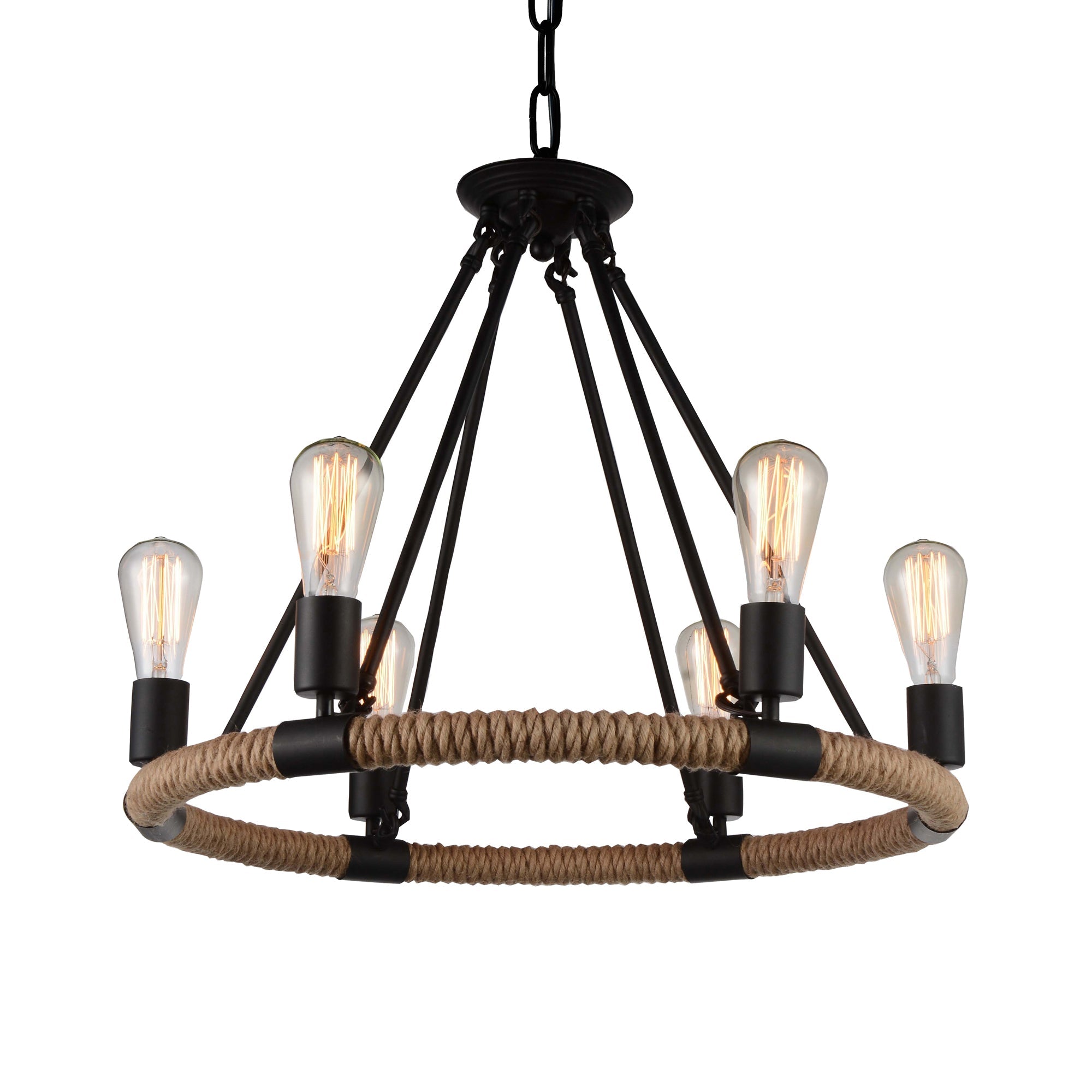 Ganges 6 Light Up Chandelier With Black Finish - CWI Lighting