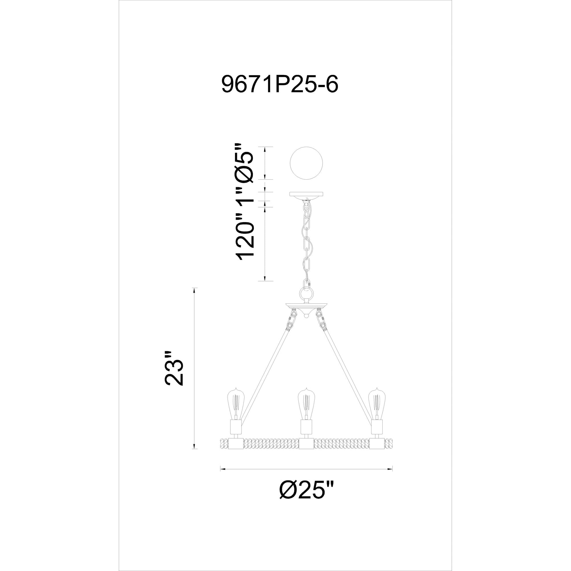 Ganges 6 Light Up Chandelier With Black Finish - CWI Lighting