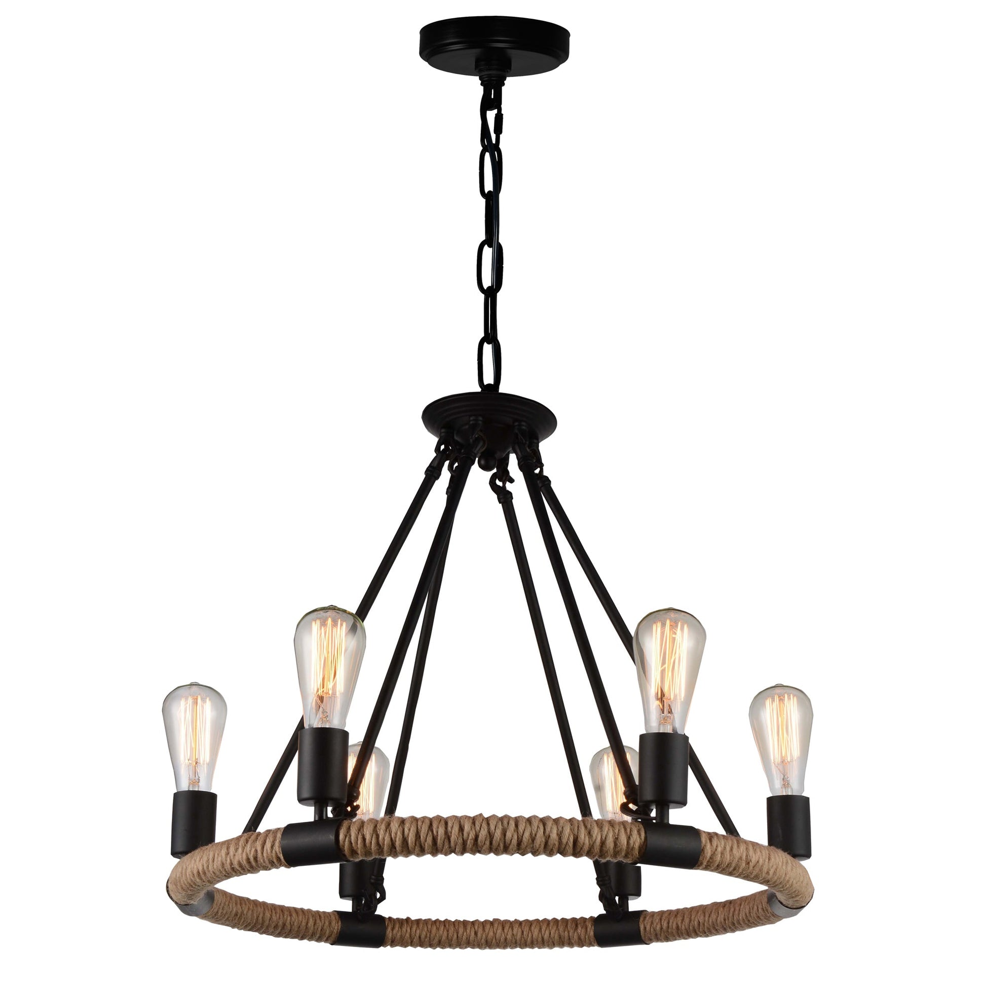 Ganges 6 Light Up Chandelier With Black Finish - CWI Lighting
