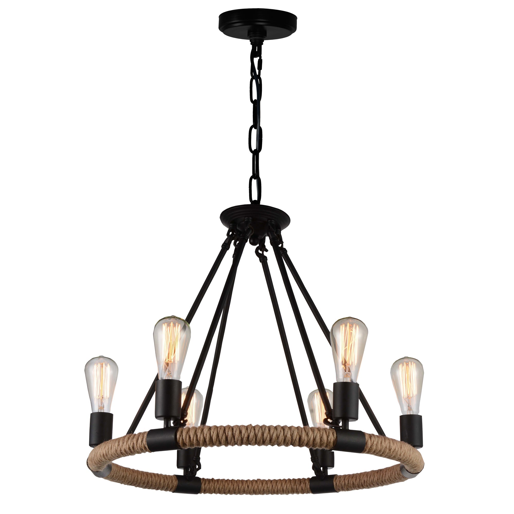 Ganges 6 Light Up Chandelier With Black Finish - CWI Lighting