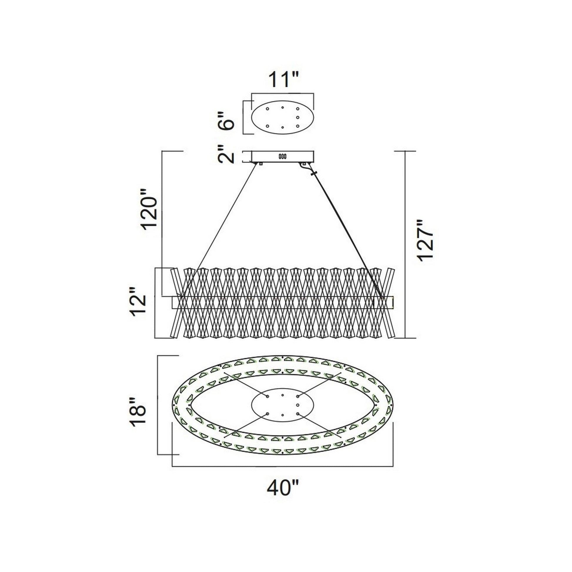 Glace Integrated LED 40in Oval Chrome Chandelier - CWI Lighting