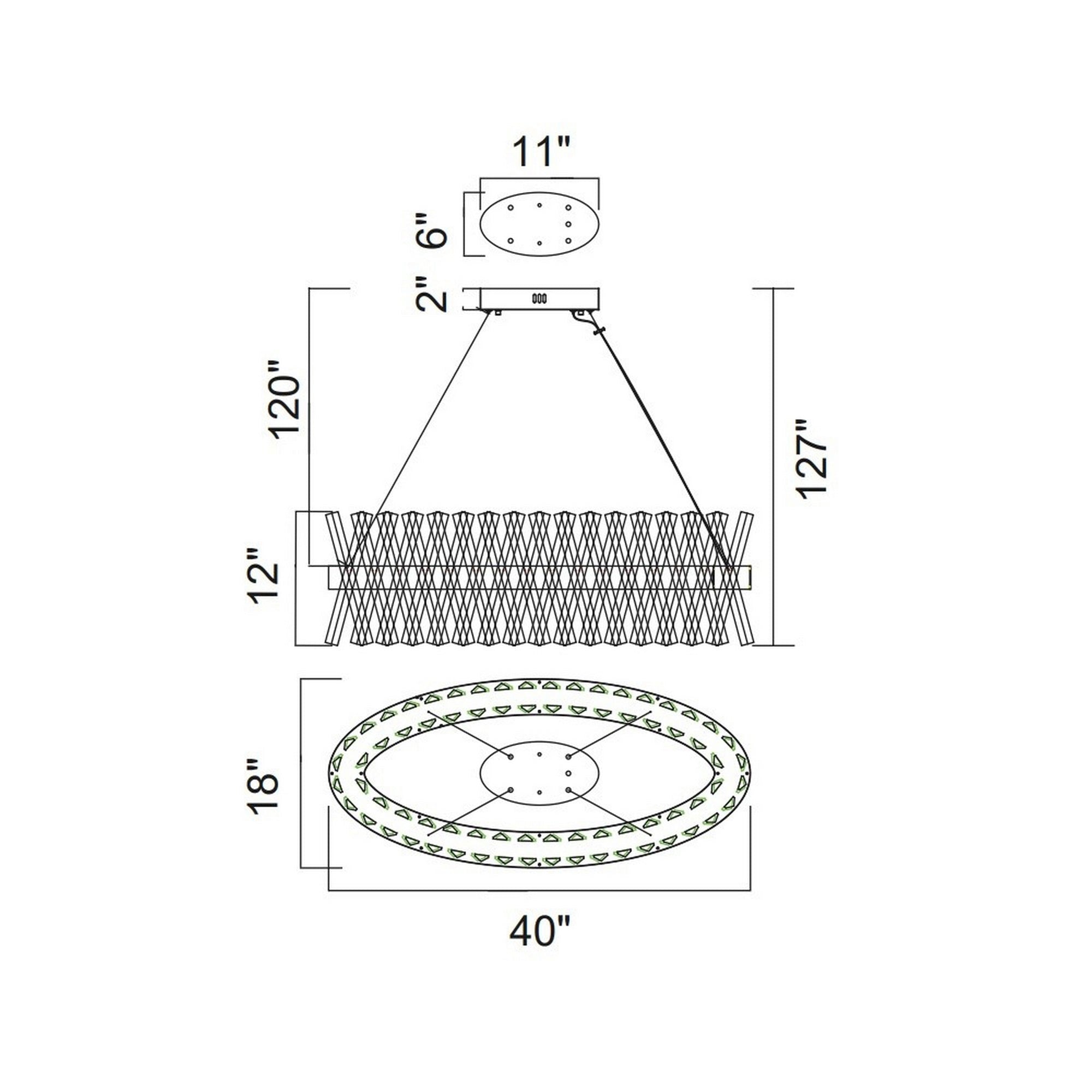 Glace Integrated LED 40in Oval Chrome Chandelier - CWI Lighting