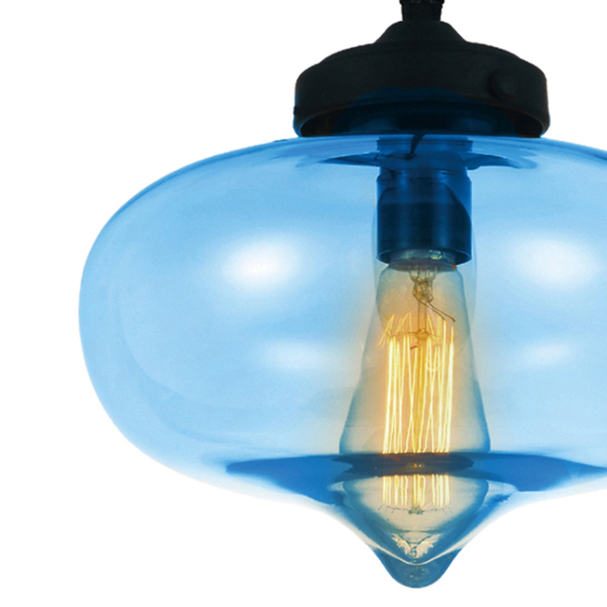 Glass 1 Light Down Mini Pendant With Blue Finish - CWI Lighting
