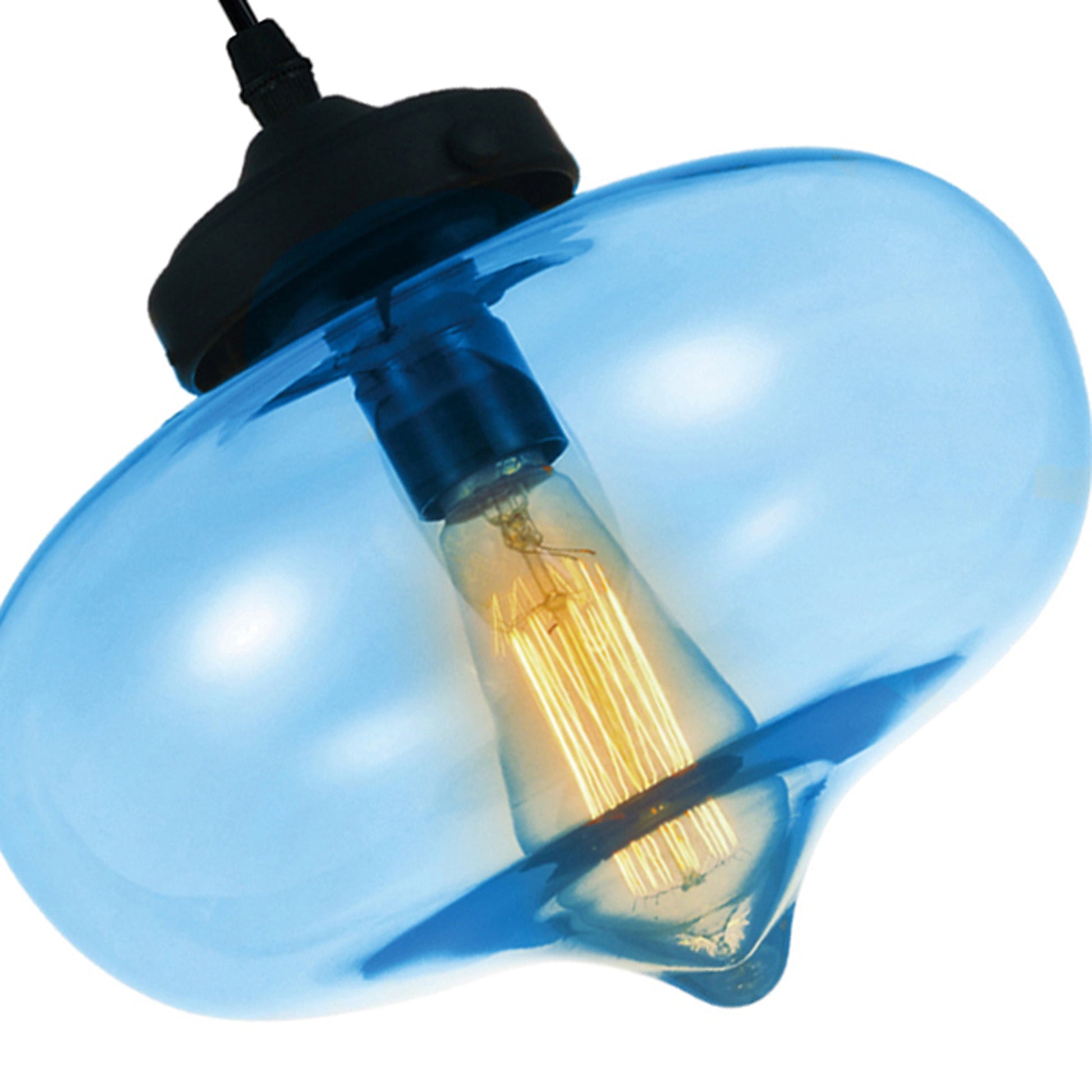 Glass 1 Light Down Mini Pendant With Blue Finish - CWI Lighting