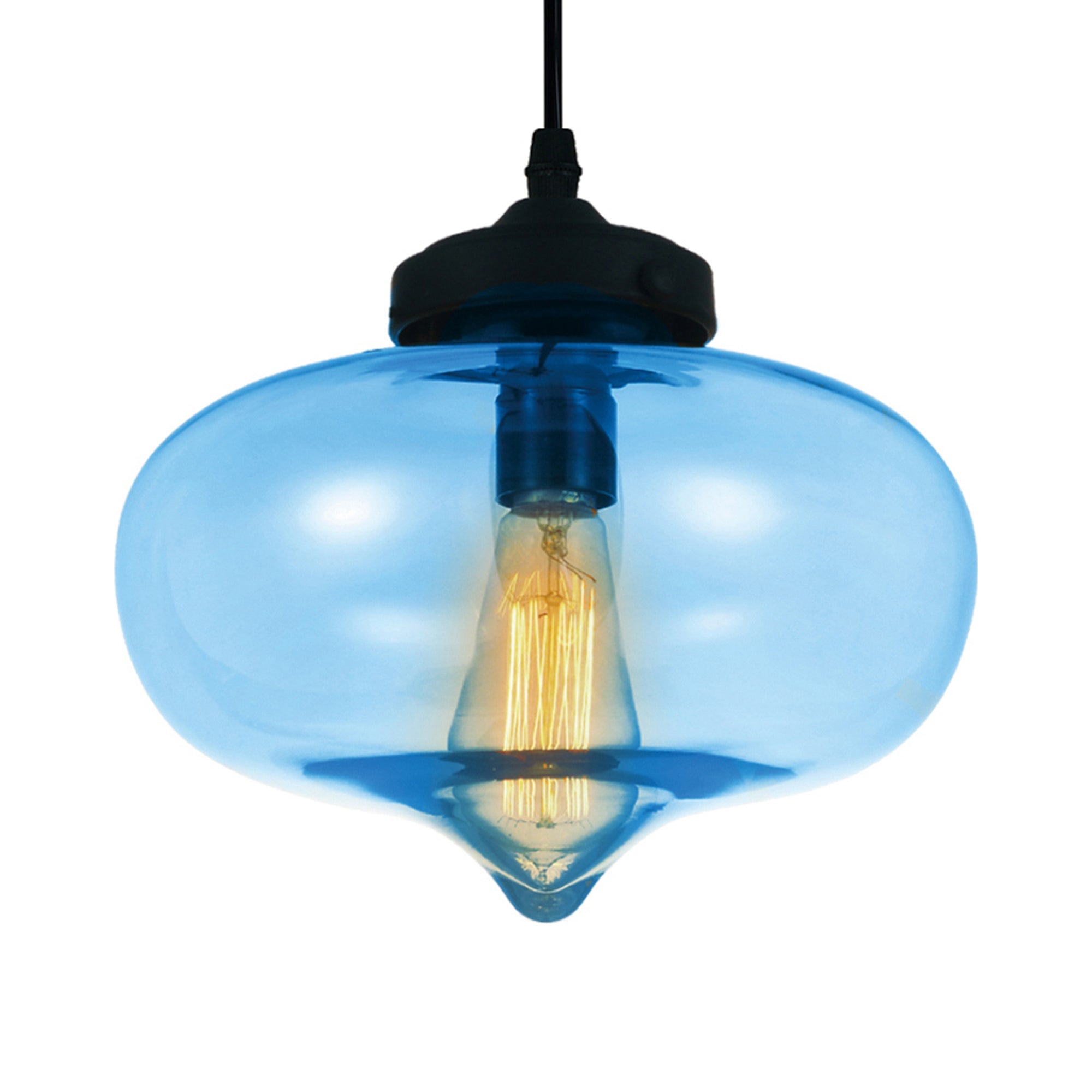 Glass 1 Light Down Mini Pendant With Blue Finish - CWI Lighting