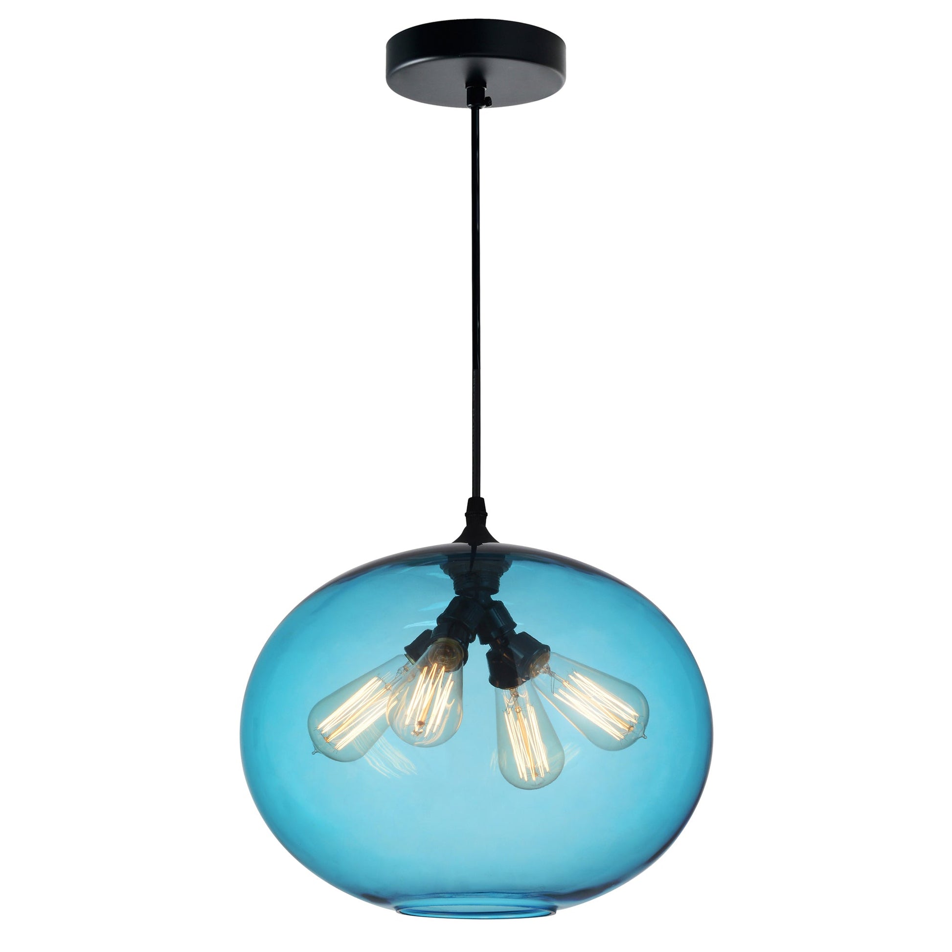 Glass 4 Light 16in Blue Down Pendant - CWI Lighting